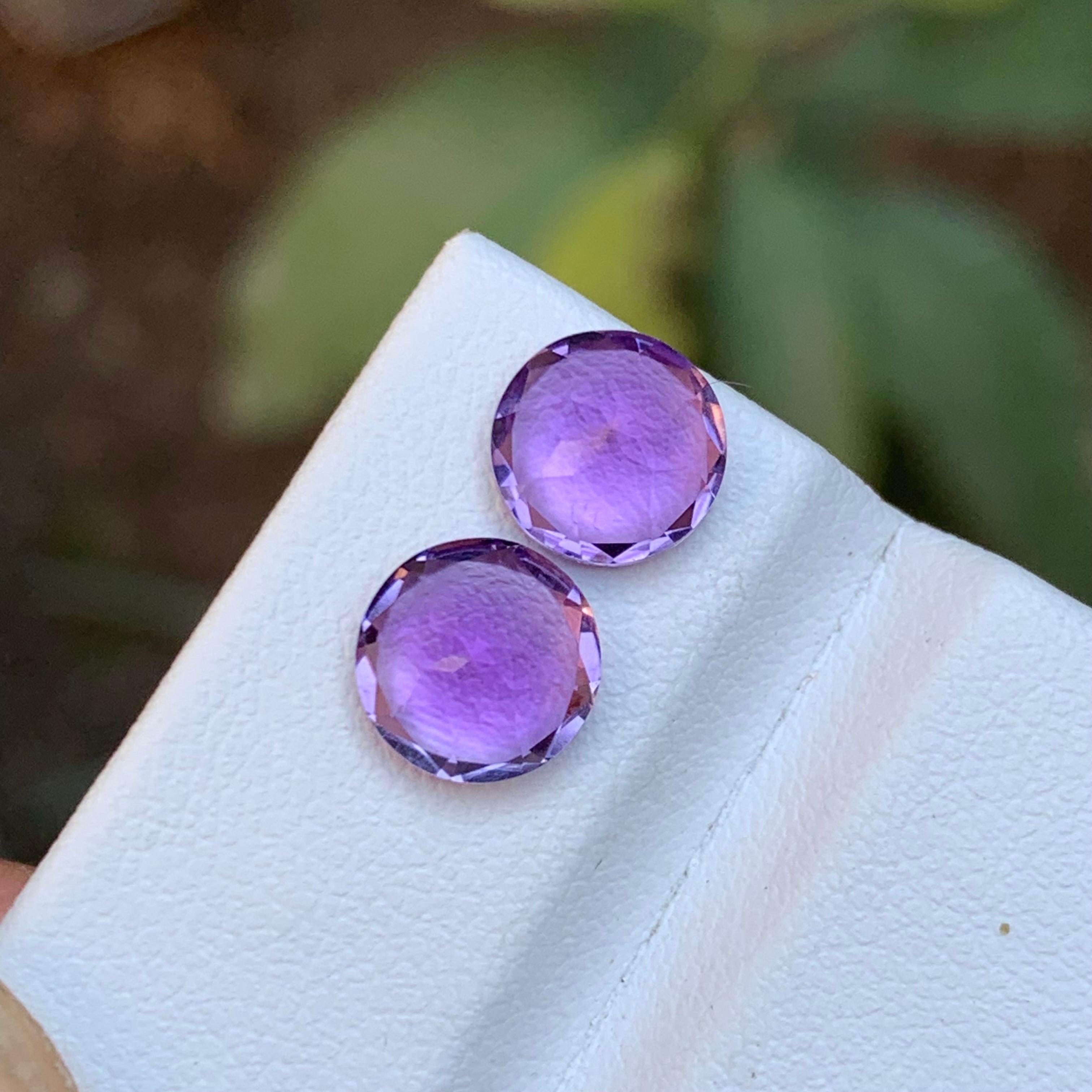 Taille ronde Rare Purple Natural Amethyst Gemstones Pair 3.45 Ct Round Brilliant for Earrings en vente
