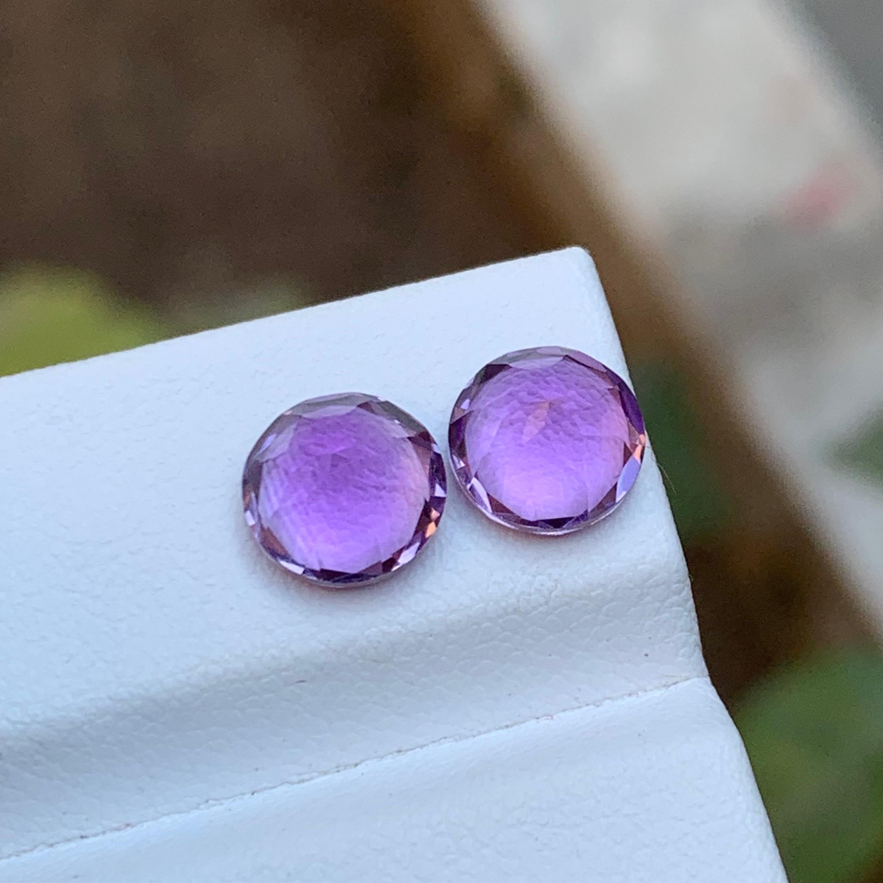 Rare Purple Natural Amethyst Gemstones Pair 3.45 Ct Round Brilliant for Earrings Neuf - En vente à Peshawar, PK