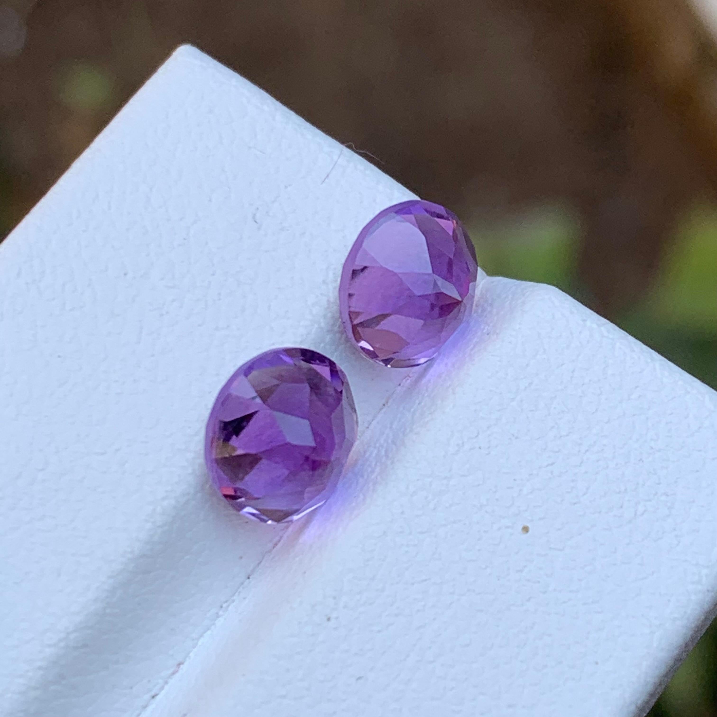 Rare Purple Natural Amethyst Gemstones Pair 3.45 Ct Round Brilliant for Earrings Unisexe en vente