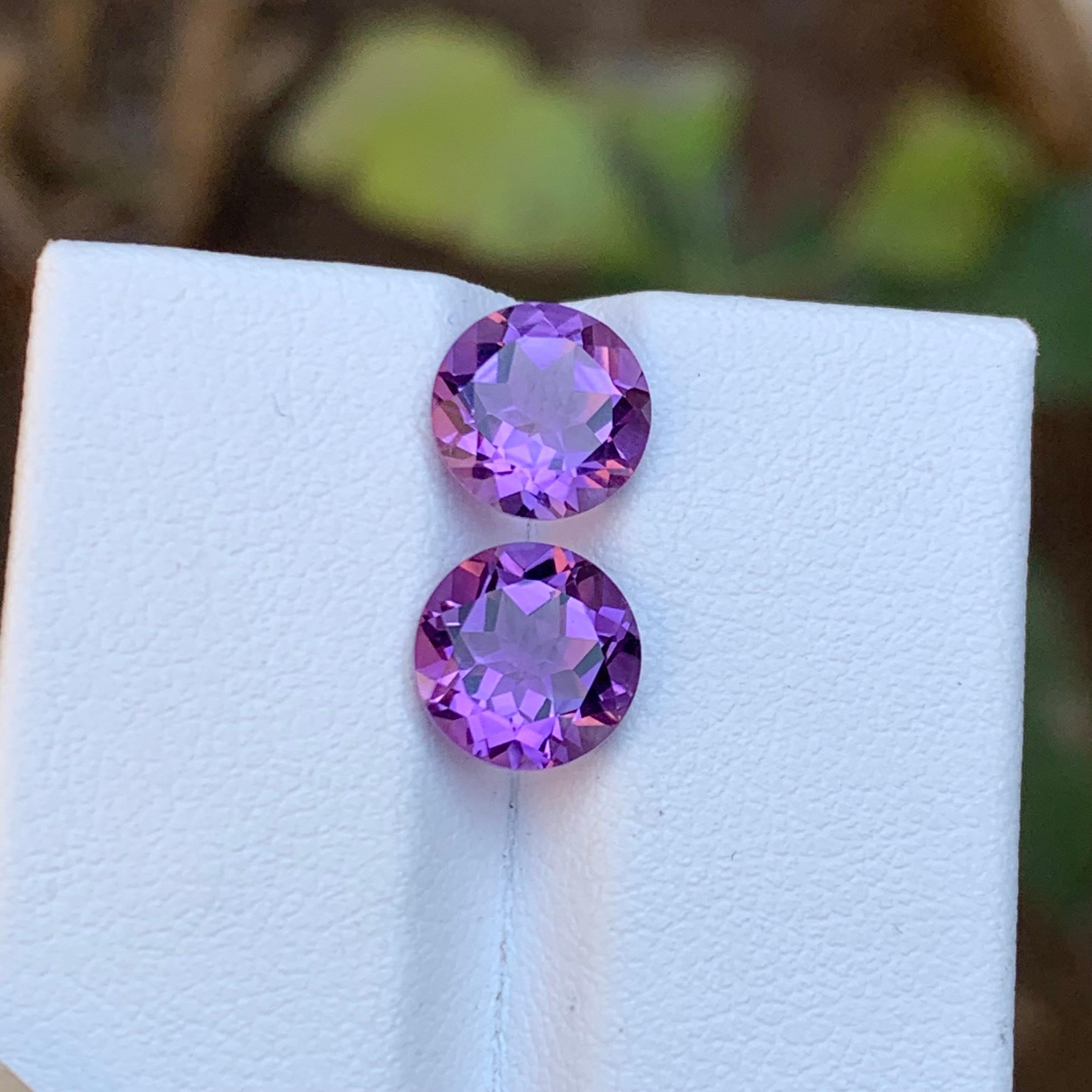 Rare Purple Natural Amethyst Gemstones Pair 3.45 Ct Round Brilliant for Earrings en vente 2