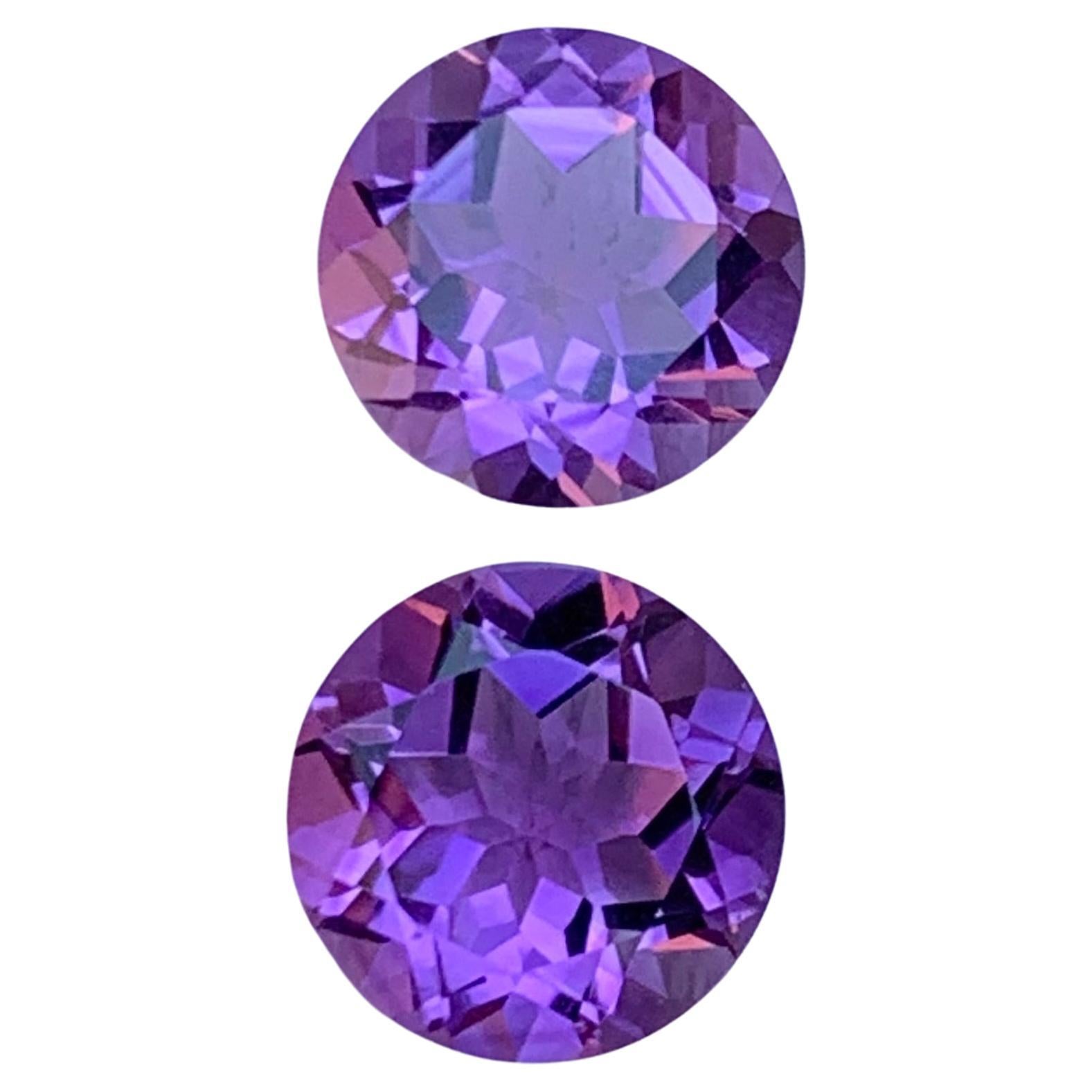 Rare Purple Natural Amethyst Gemstones Pair 3.45 Ct Round Brilliant for Earrings en vente