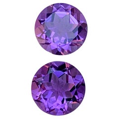 Rare Purple Natural Amethyst Gemstones Pair 3.45 Ct Round Brilliant for Earrings