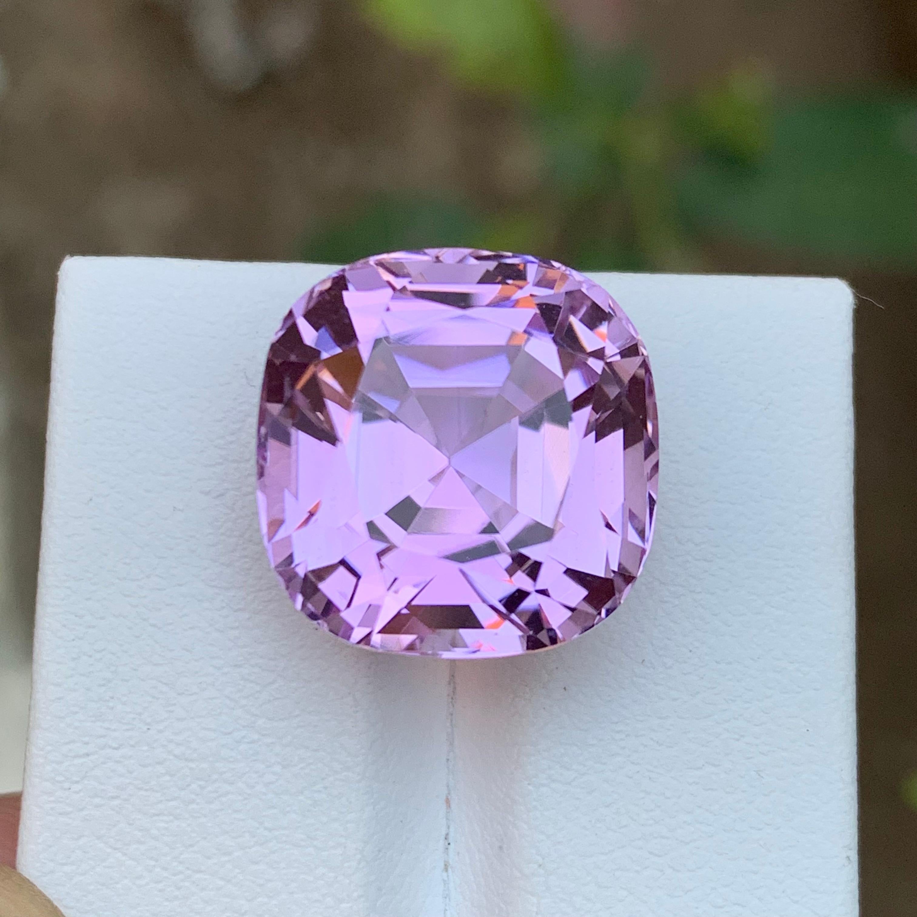 GEMSTONE TYPE: Kunzite
PIECE(S): 1
WEIGHT: 25.80 Carats
SHAPE: Square Cushion
SIZE (MM): 16.94 x 16.57 x 12.90
COLOR: Purple Pink
CLARITY: Approx Eye Clean
TREATMENT: Heated
ORIGIN: Afghanistan
CERTIFICATE: On demand

A very breathtaking rare purple
