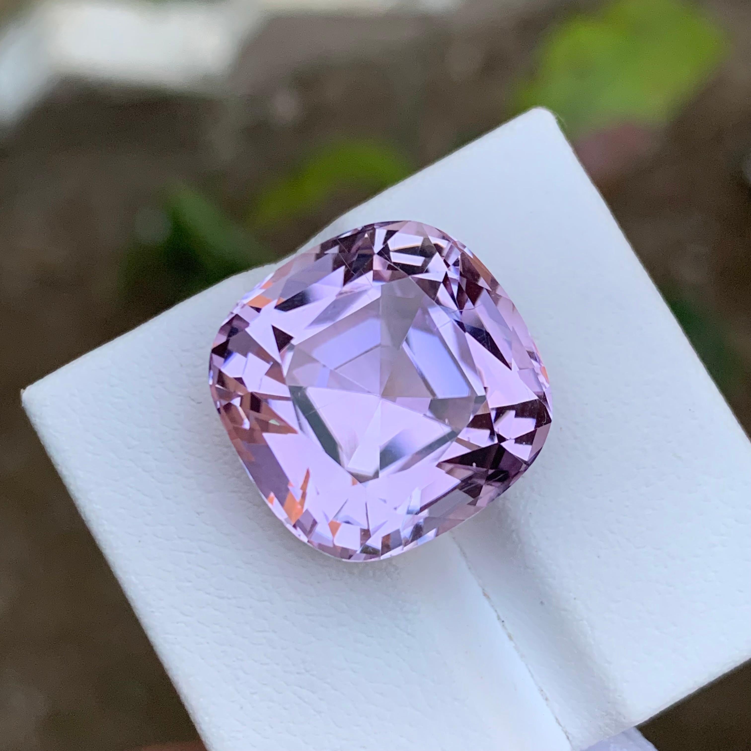 GEMSTONE TYPE: Kunzite
PIECE(S): 1
WEIGHT: 26.10 Carats
SHAPE: Square Cushion
SIZE (MM): 17.33 x 17.27 x 12.54
COLOR: Purple Pink
CLARITY: Approx Eye Clean
TREATMENT: Heated
ORIGIN: Afghanistan
CERTIFICATE: On demand

A very breathtaking rare purple
