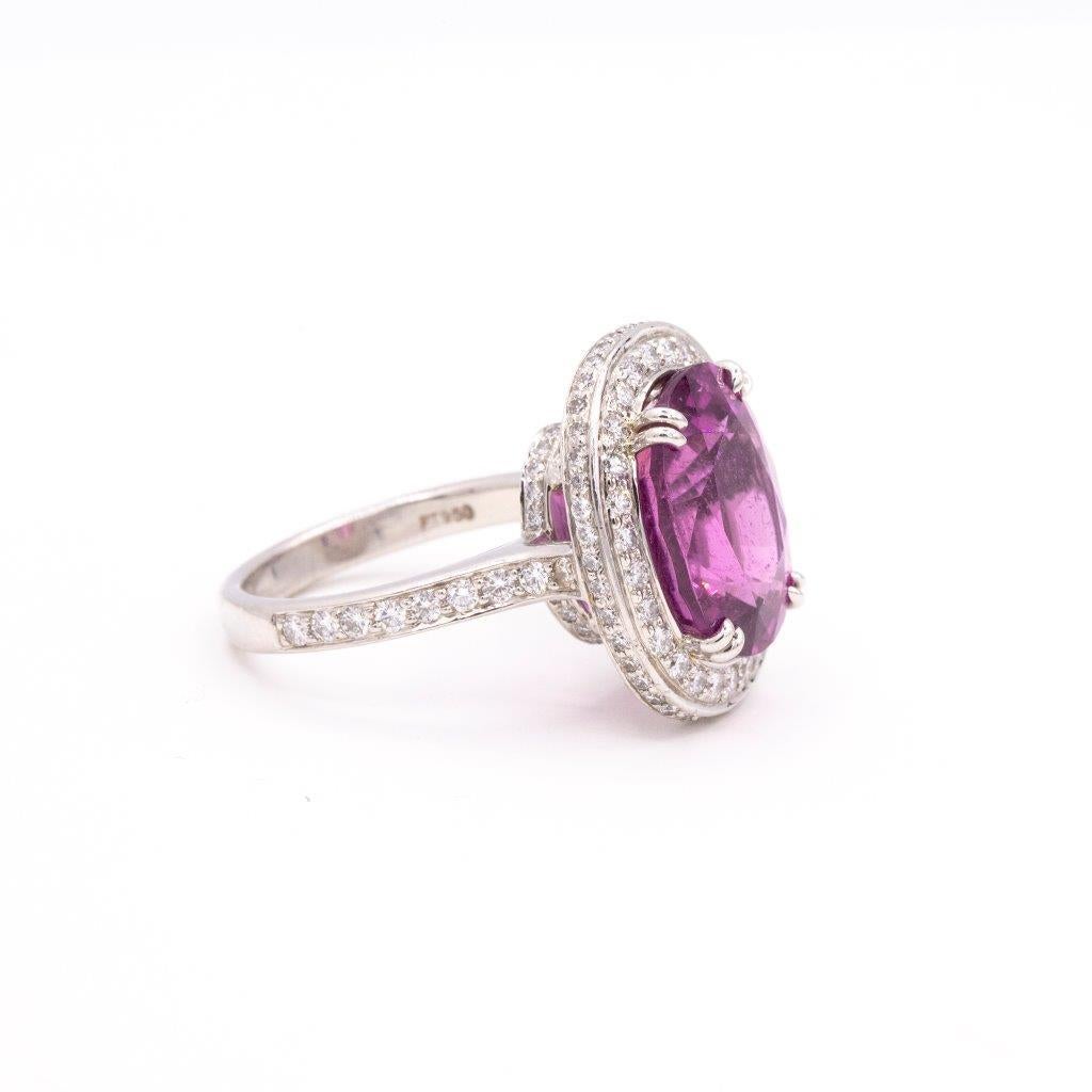 Contemporary Rare Purple-Pink Tourmaline and Diamond Ring For Sale