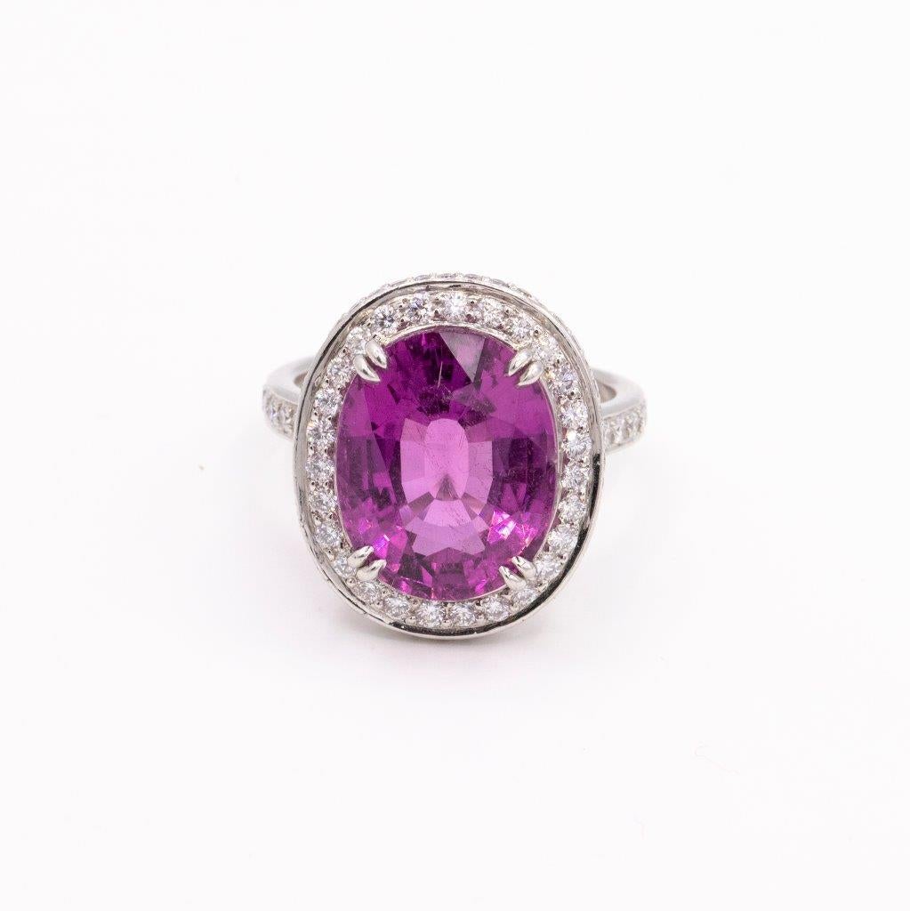 Round Cut Rare Purple-Pink Tourmaline and Diamond Ring For Sale