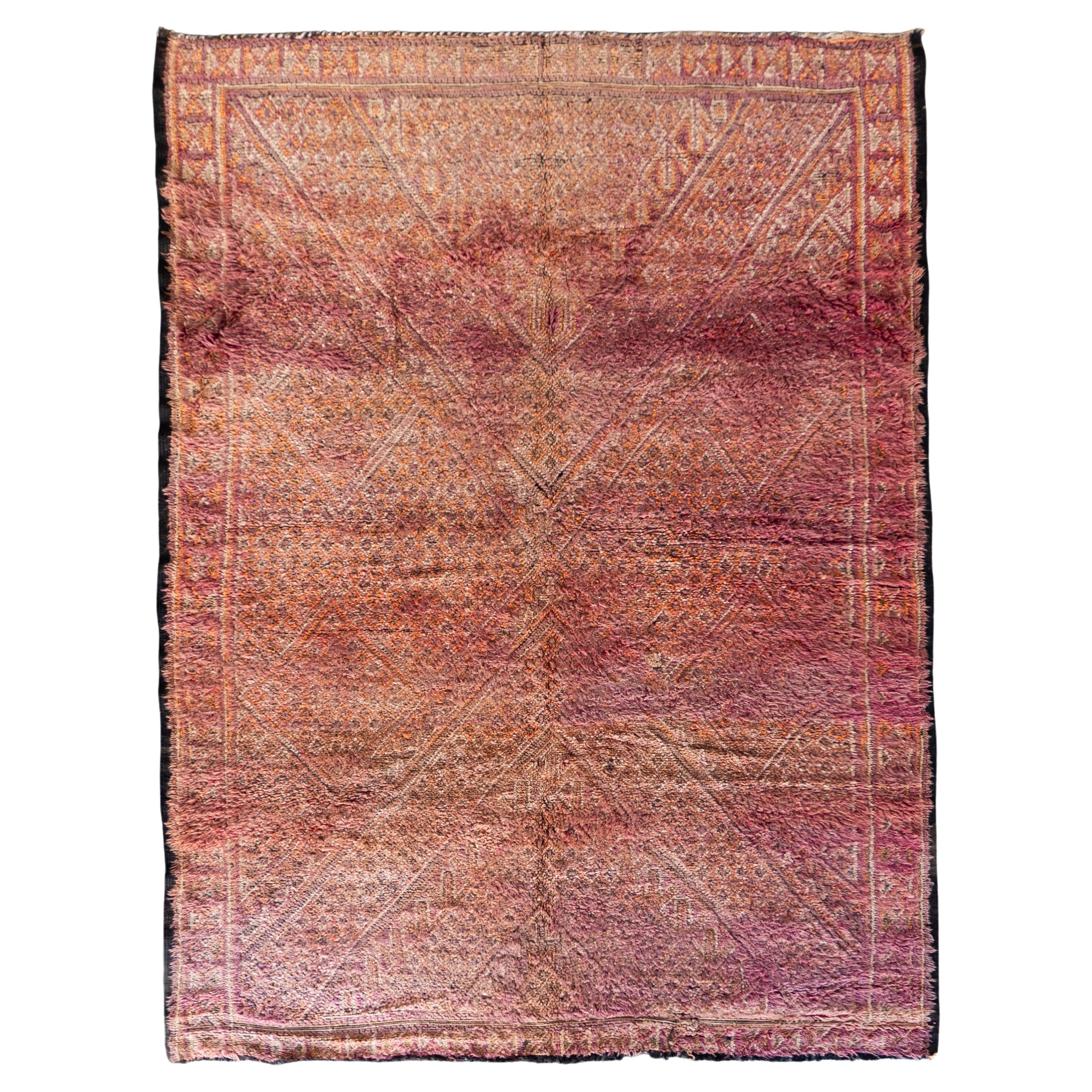 Rare tapis marocain vintage violet des années 70 100 % laine 6,5x10,5 Ft 200x320 Cm