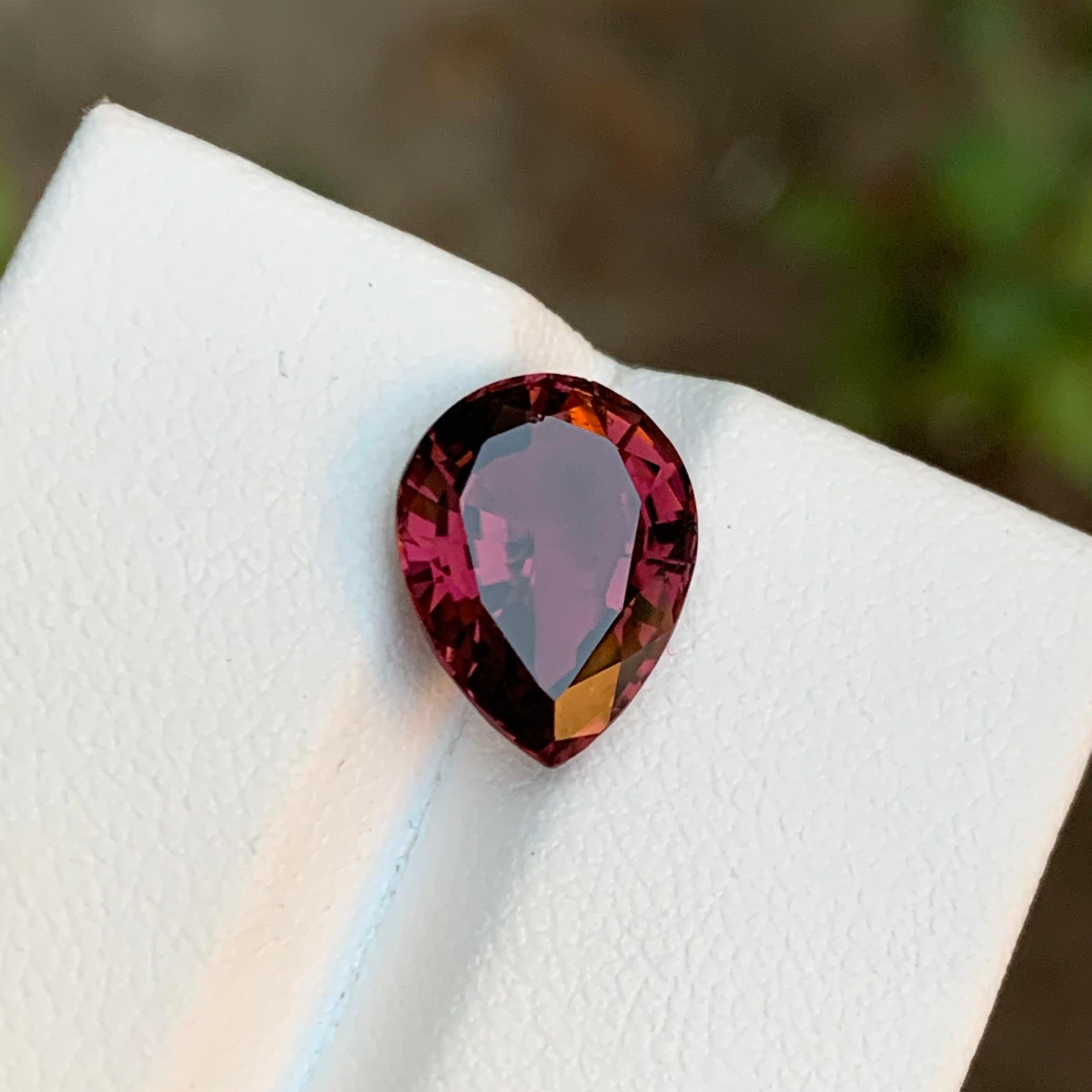 GEMSTONE TYPE: Tourmaline
PIECE(S): 1
WEIGHT: 3.50 Carats
SHAPE: Pear 
SIZE (MM): 11.97 x 9.08 x 5.52
COLOR: Purplish Deep Pink
CLARITY: Approx Eye Clean
TREATMENT: Heated
ORIGIN: Africa
CERTIFICATE: On demand
(if you require a certificate, kindly