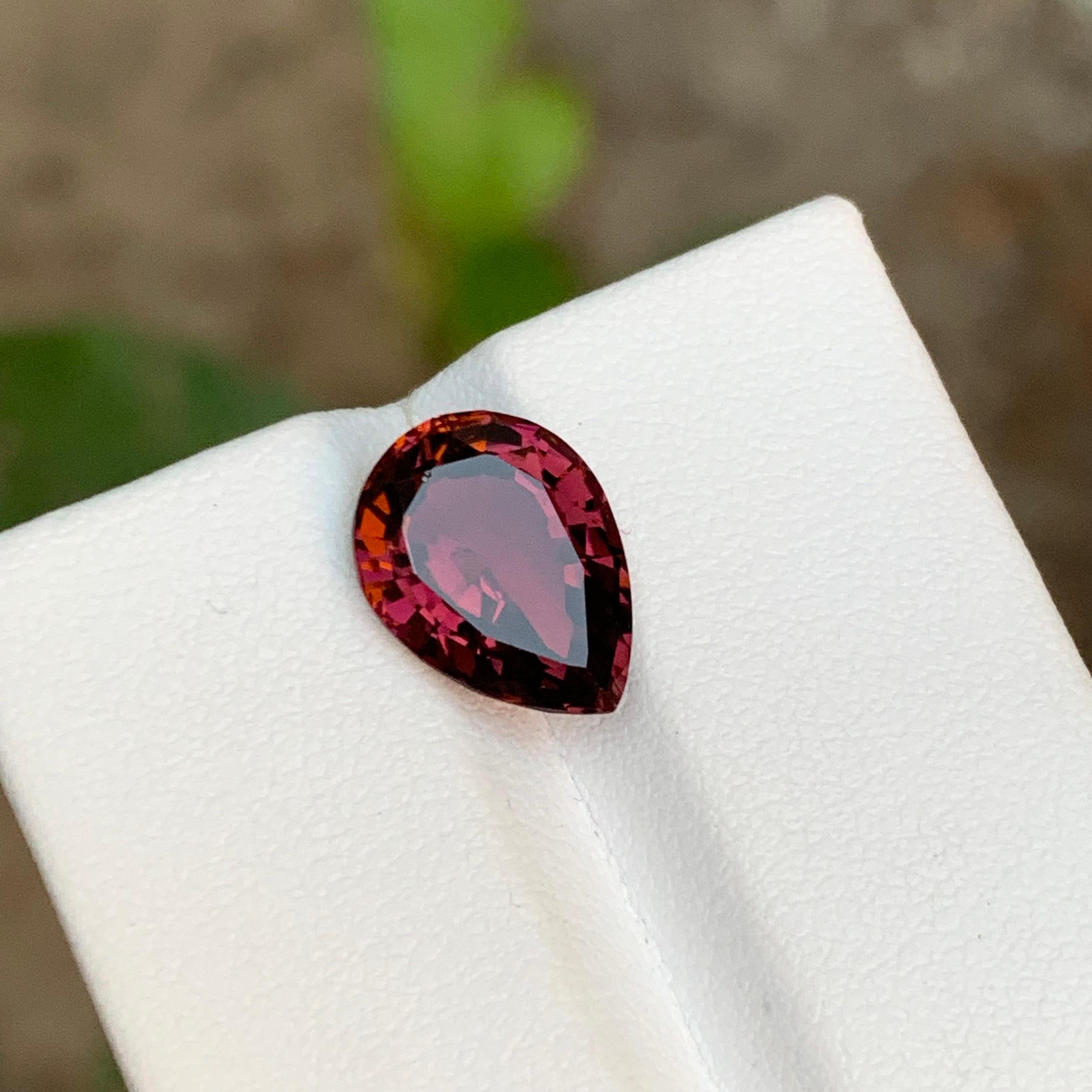 Women's or Men's Rare Purplish Deep Pink Tourmaline Gemstone, 3.50 Ct Pear Shape-Necklace Jewelry For Sale