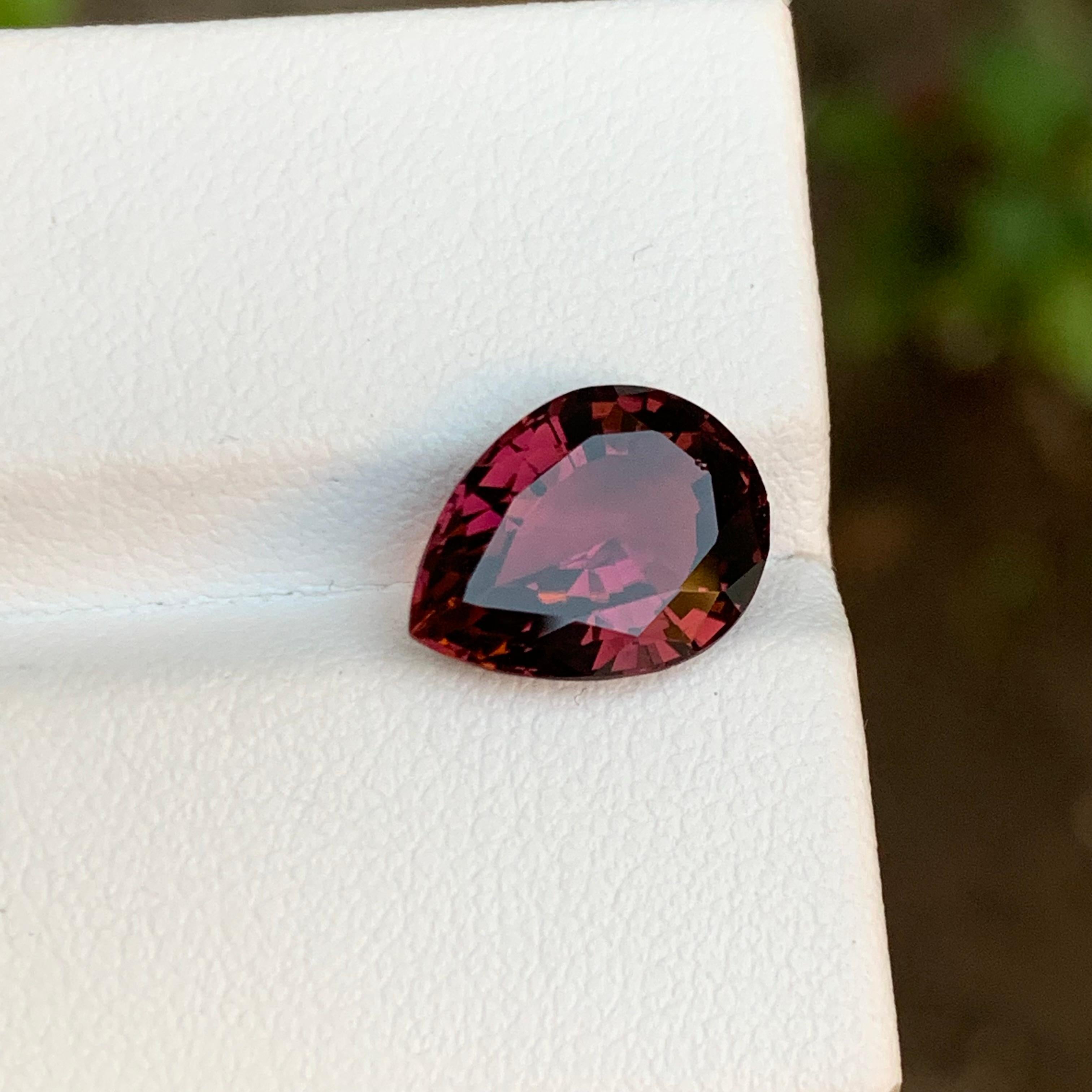 Rare Purplish Deep Pink Tourmaline Gemstone, 3.50 Ct Pear Shape-Necklace Jewelry For Sale 2