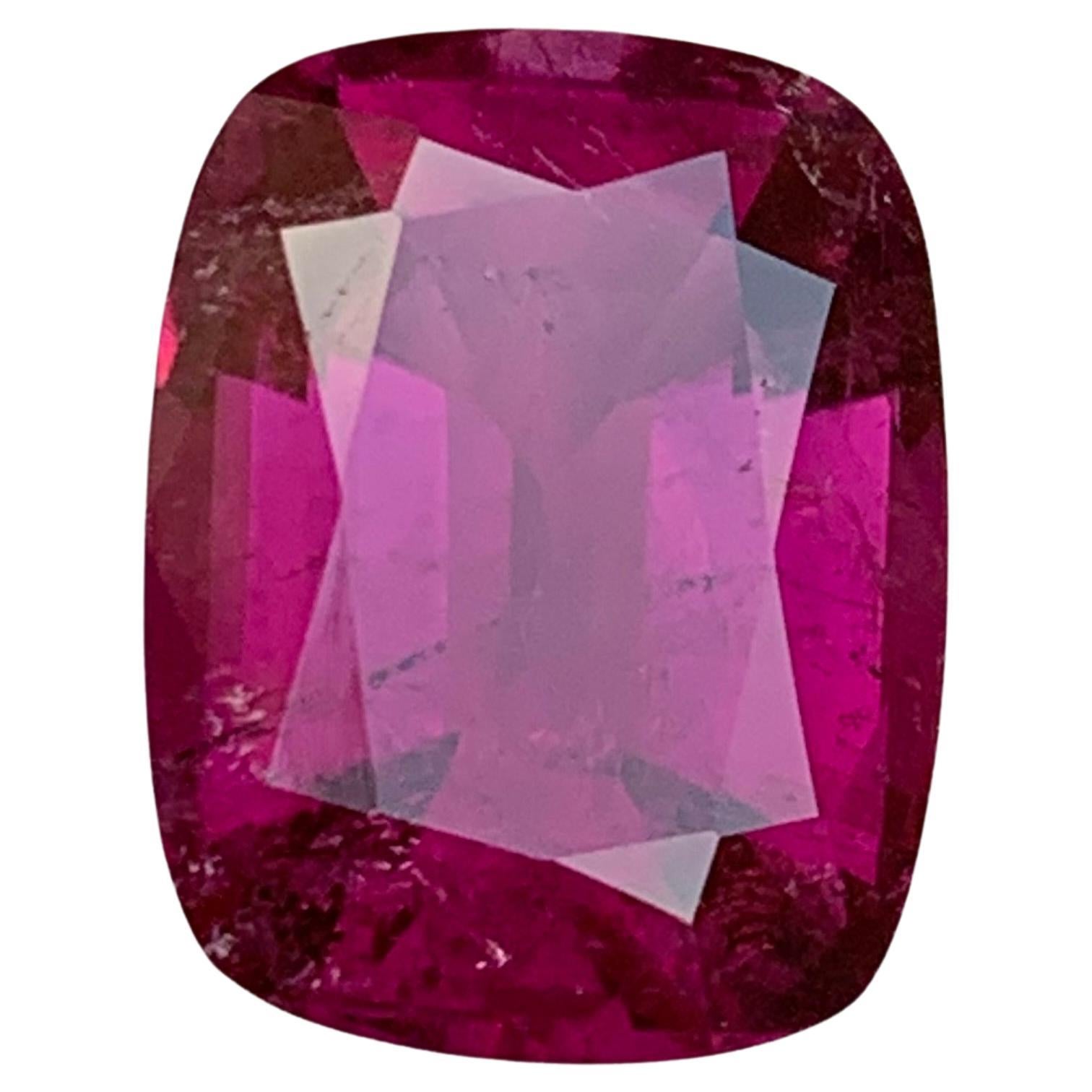 Rare Purplish Pink Natural Rubellite Tourmaline Gemstone, 13.45 Ct Cushion Cut For Sale