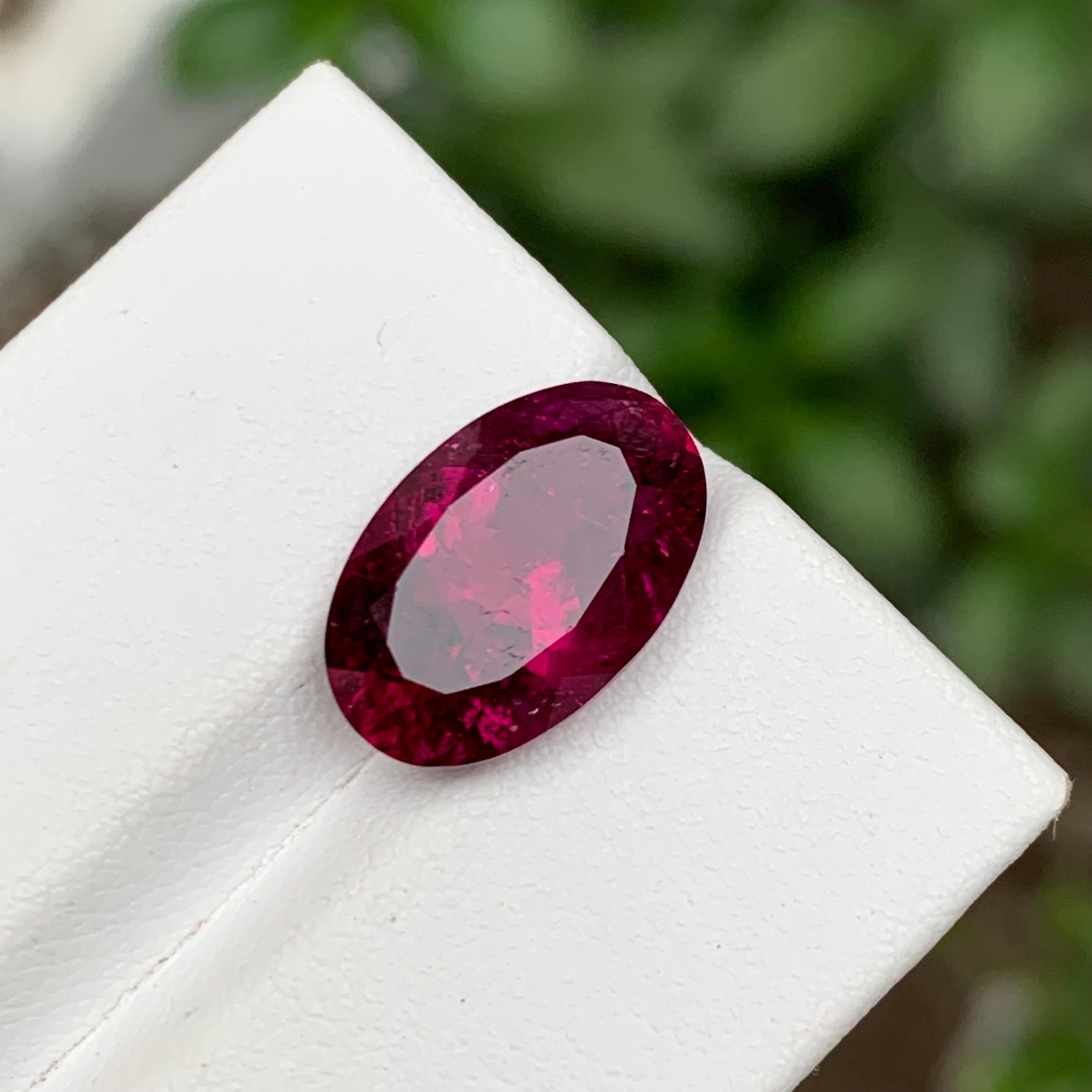 Contemporary Rare Purplish Pink Red Hue Rubellite Tourmaline Gemstone, 5.80 Ct Oval Cushion  For Sale