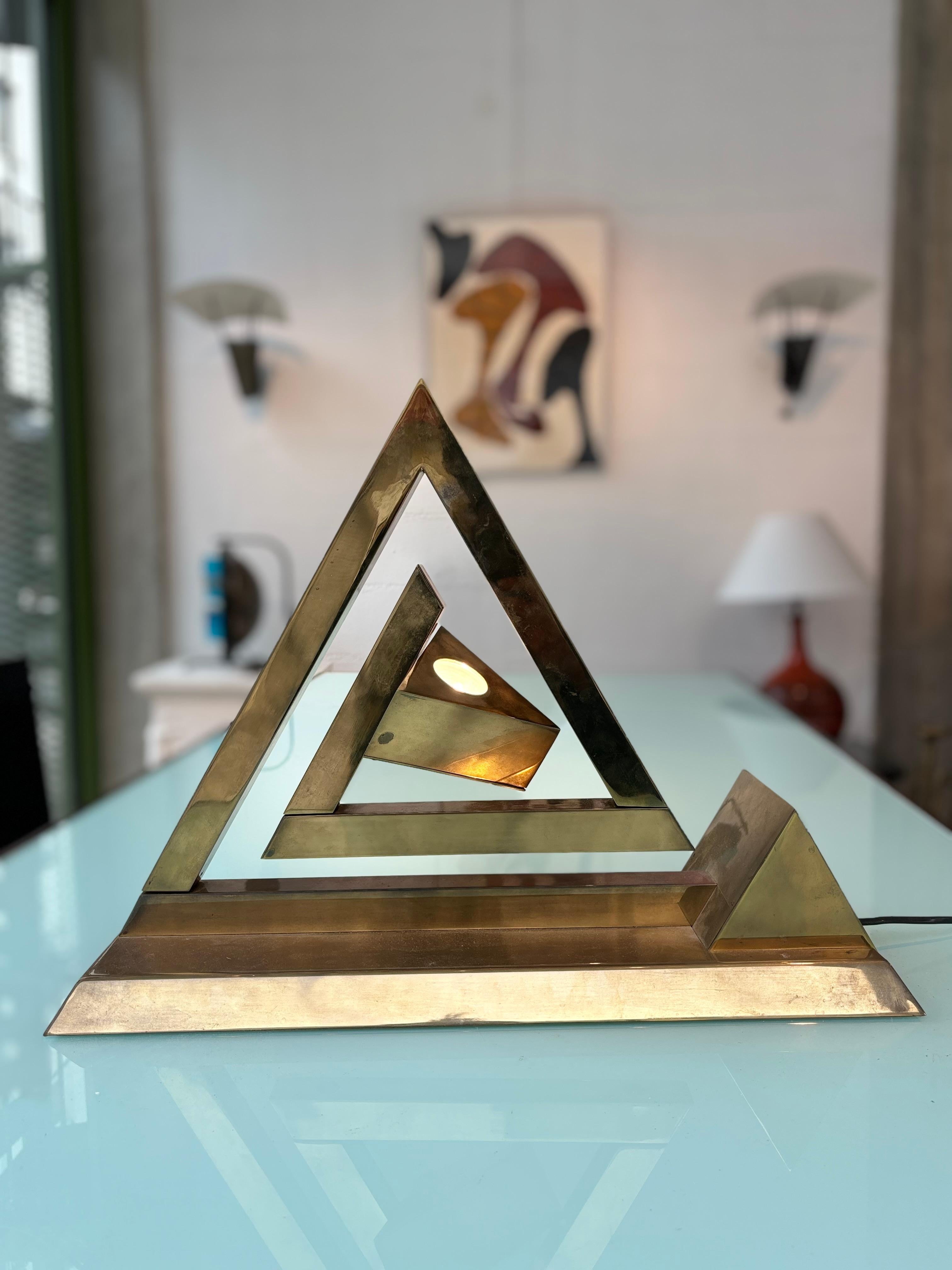 Brass Rare : « pyramide Panthographe » lamp by Yonel Lebovici For Sale