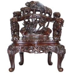 Rare Qing Dynasty circa 1860 Heavy Hand Carved Elephant Chair Japanese Chinese