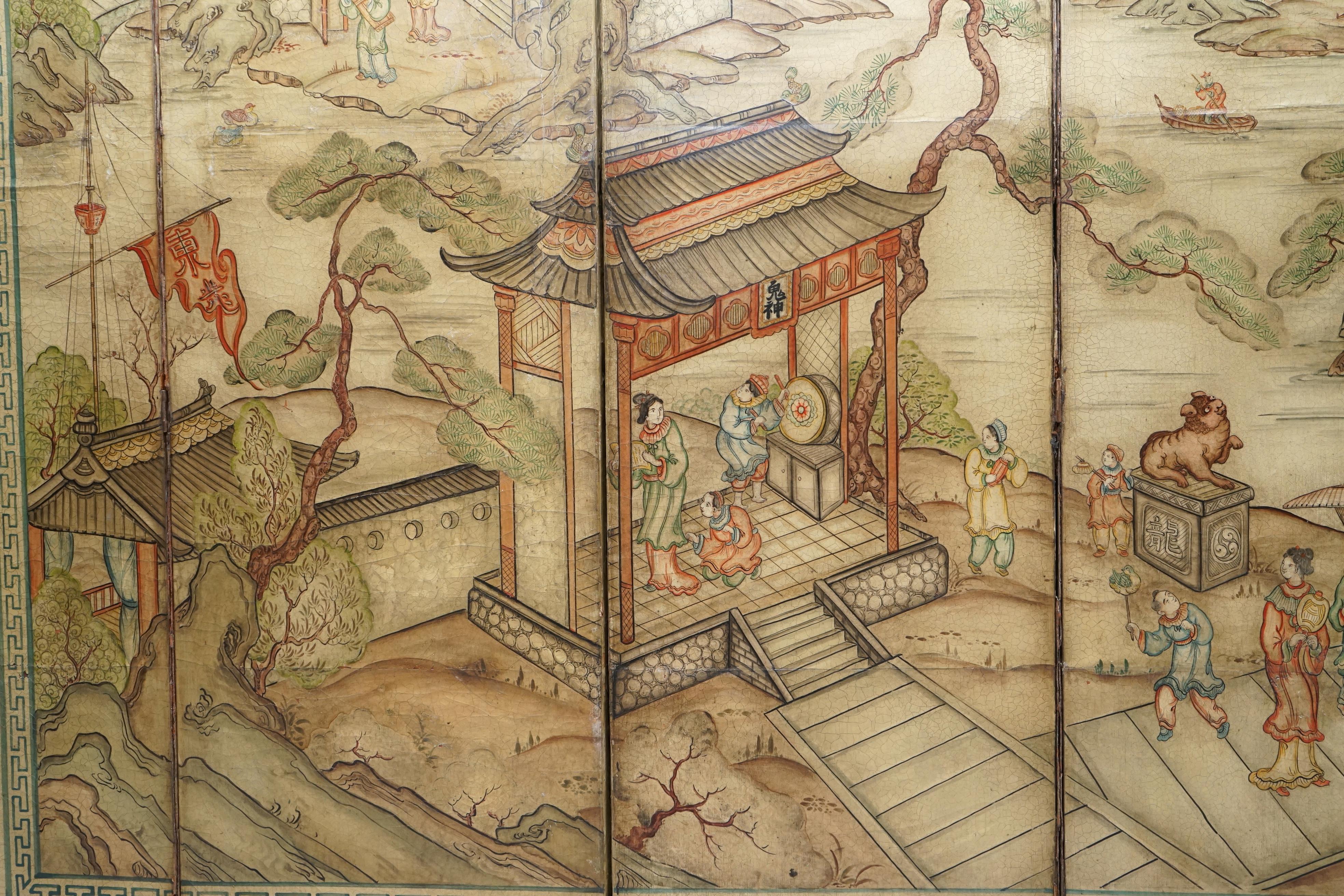 Lovely circa 1900-1920 Qing Dynasty Canvas Chinese 8-Panel Folding Screen 6