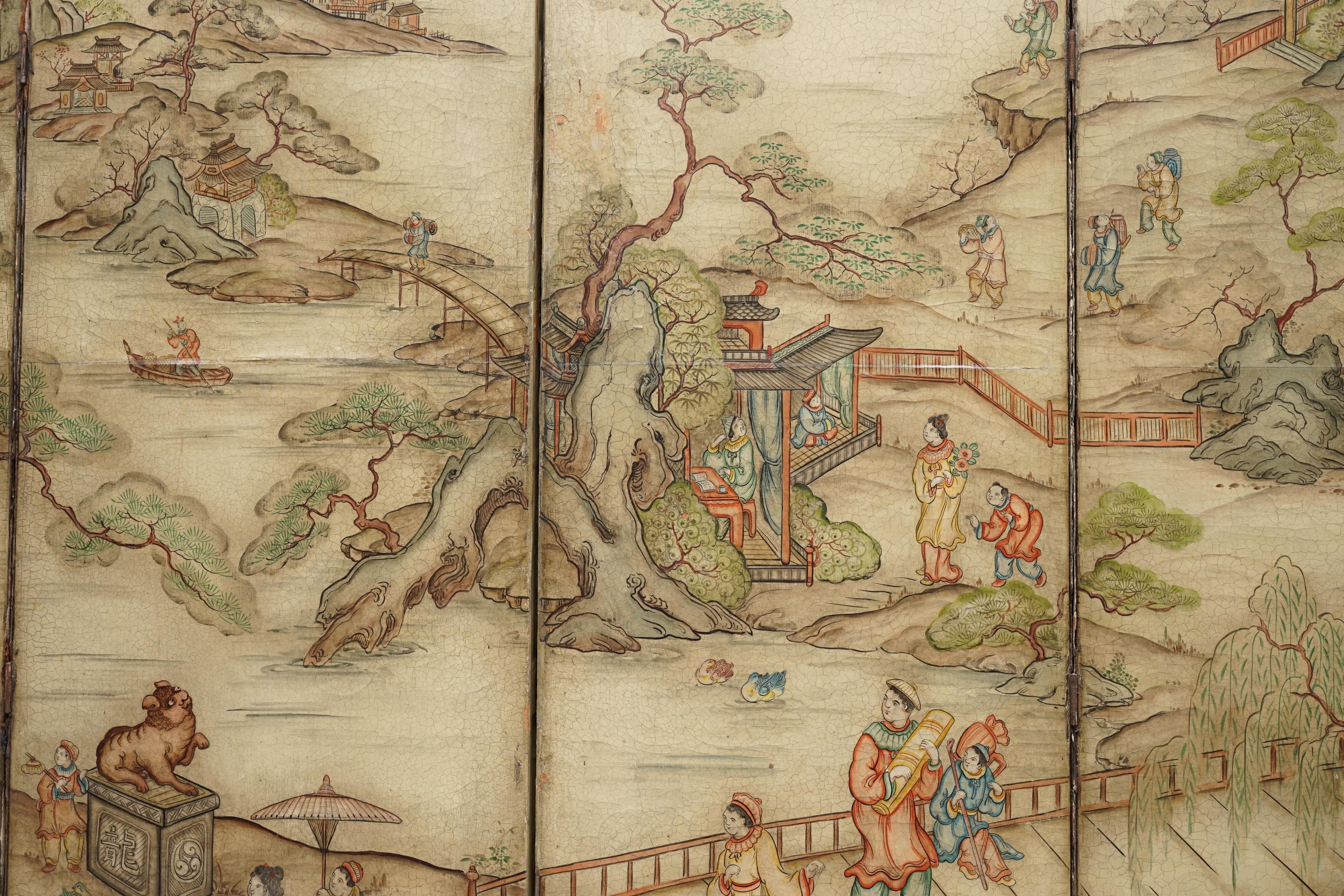 Lovely circa 1900-1920 Qing Dynasty Canvas Chinese 8-Panel Folding Screen 7
