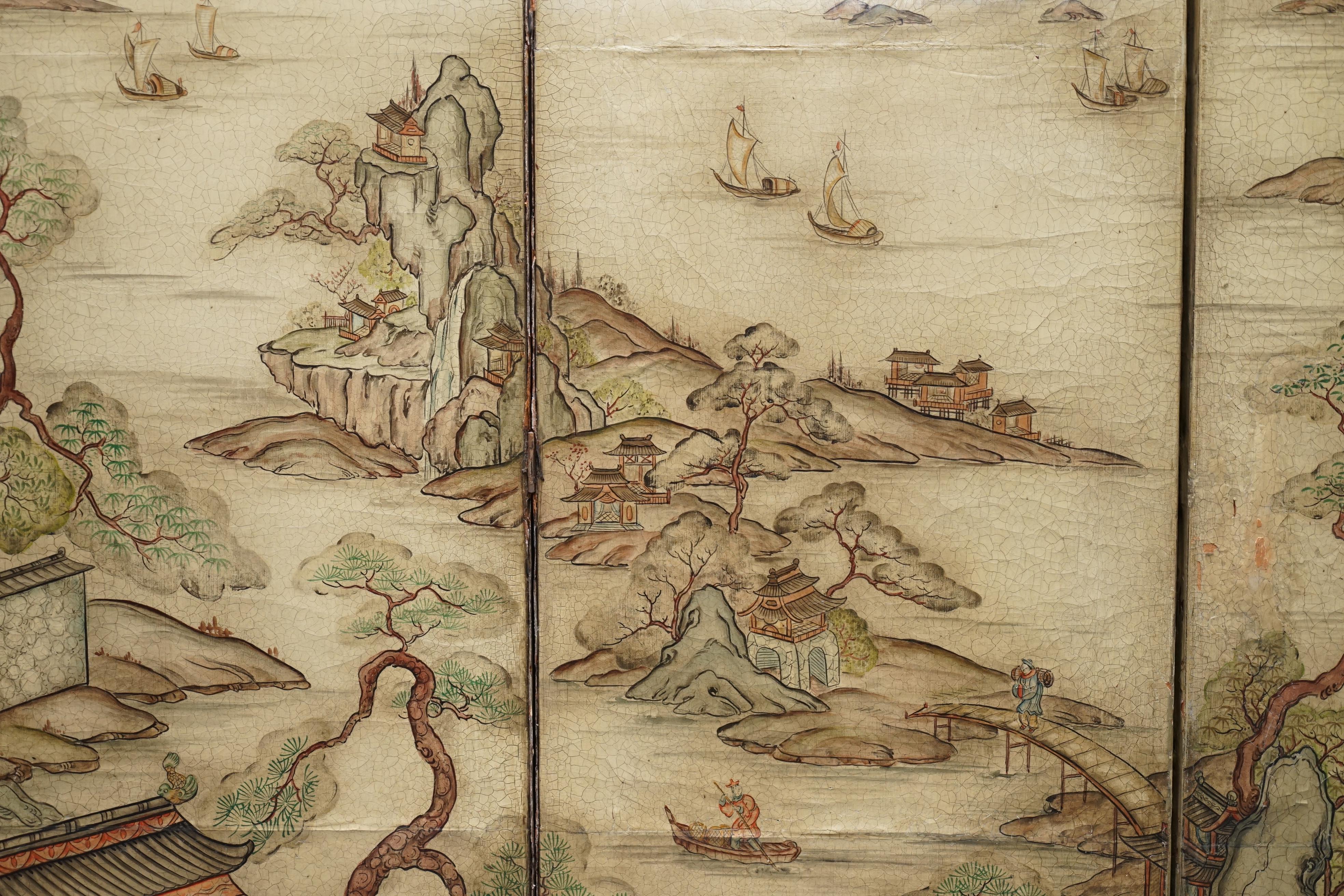 Lovely circa 1900-1920 Qing Dynasty Canvas Chinese 8-Panel Folding Screen 11