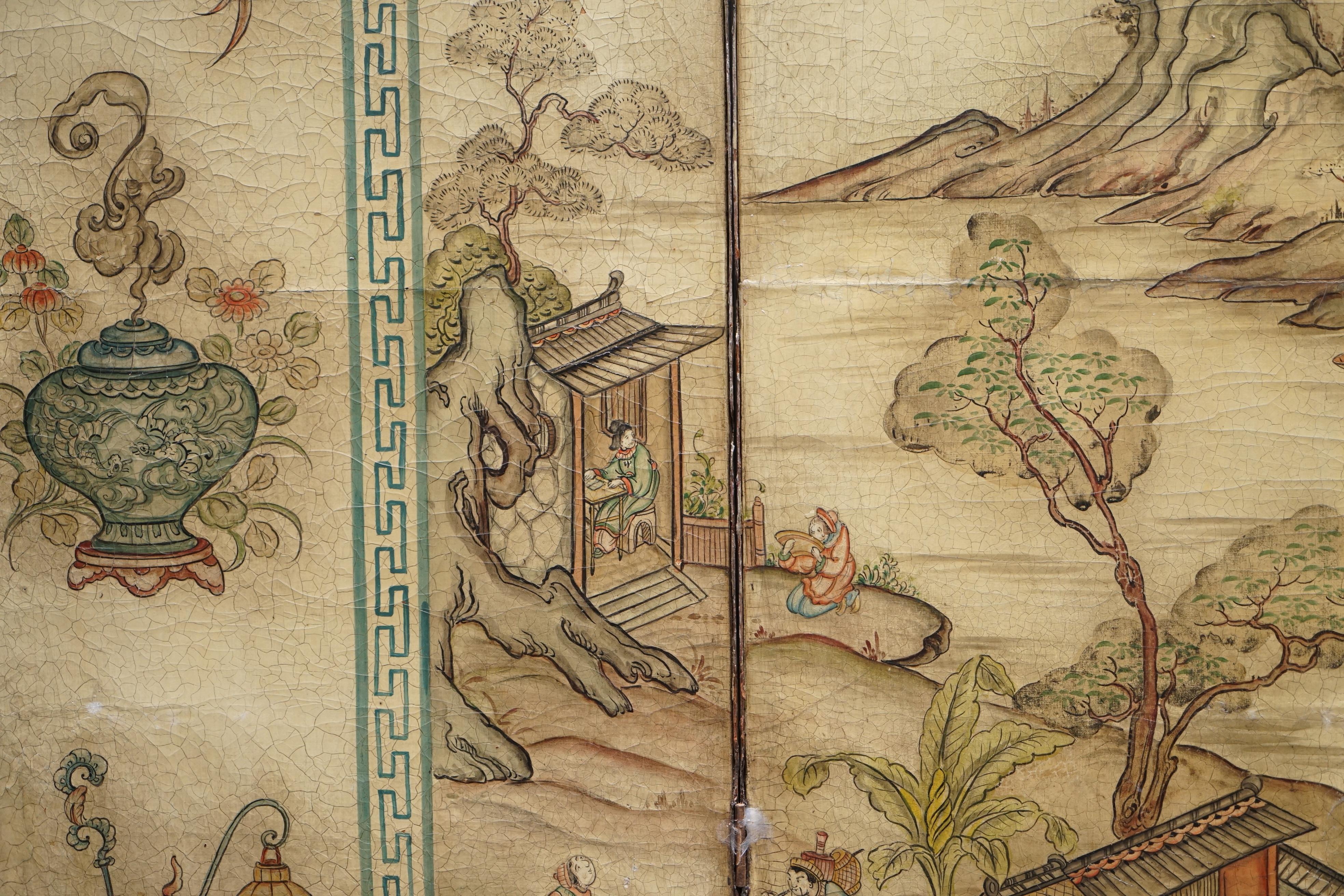 Lovely circa 1900-1920 Qing Dynasty Canvas Chinese 8-Panel Folding Screen 12