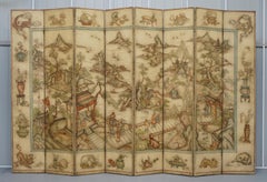 Lovely circa 1900-1920 Qing Dynasty Canvas Chinese 8-Panel Folding Screen
