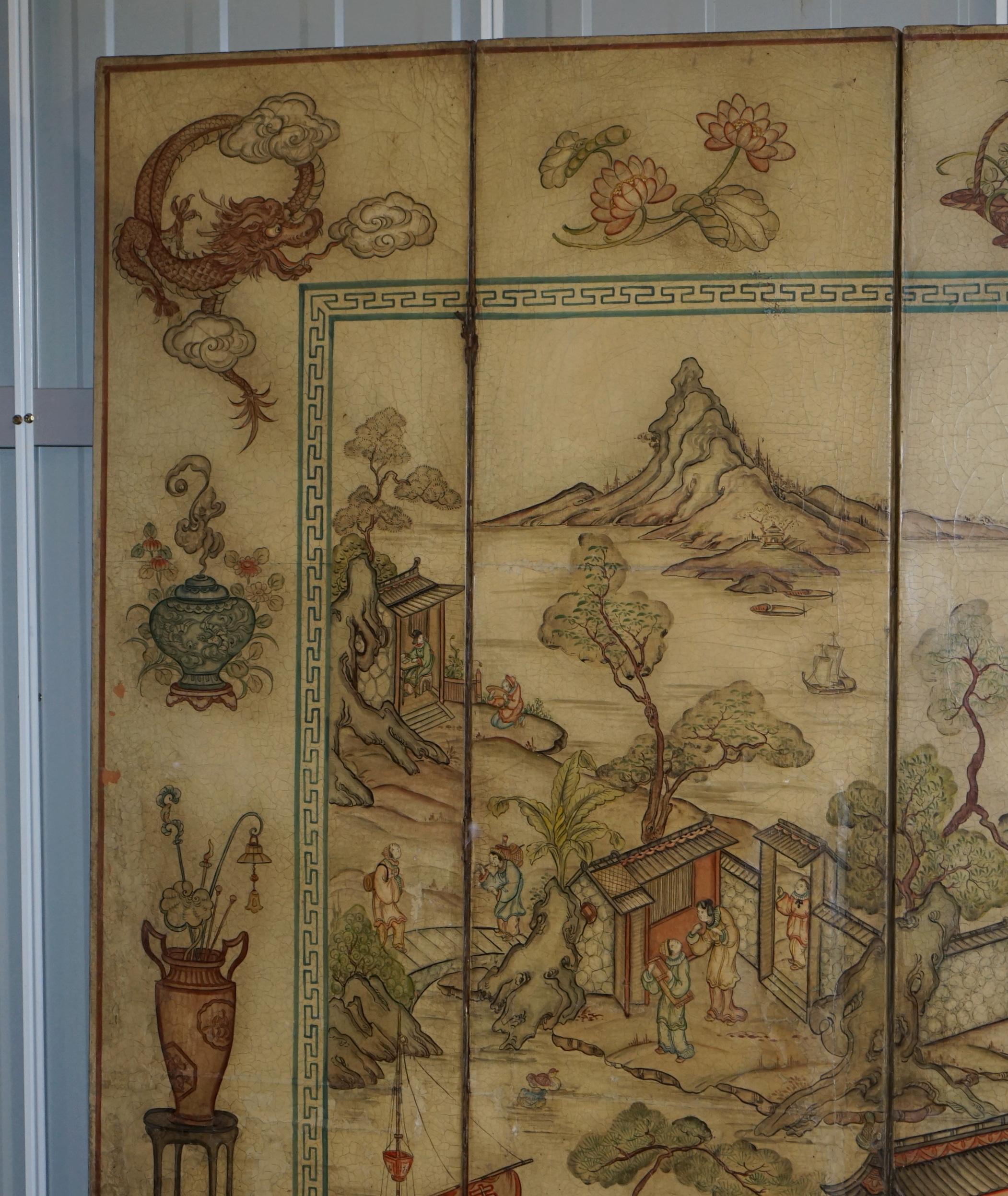 Chinoiserie Lovely circa 1900-1920 Qing Dynasty Canvas Chinese 8-Panel Folding Screen