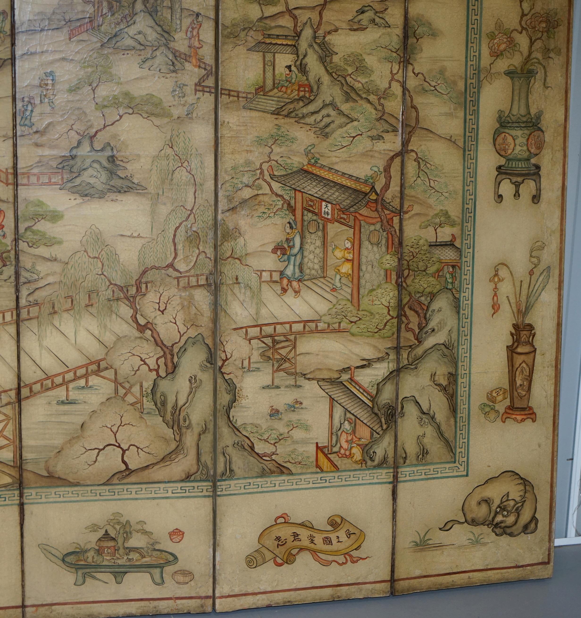 Lovely circa 1900-1920 Qing Dynasty Canvas Chinese 8-Panel Folding Screen 2