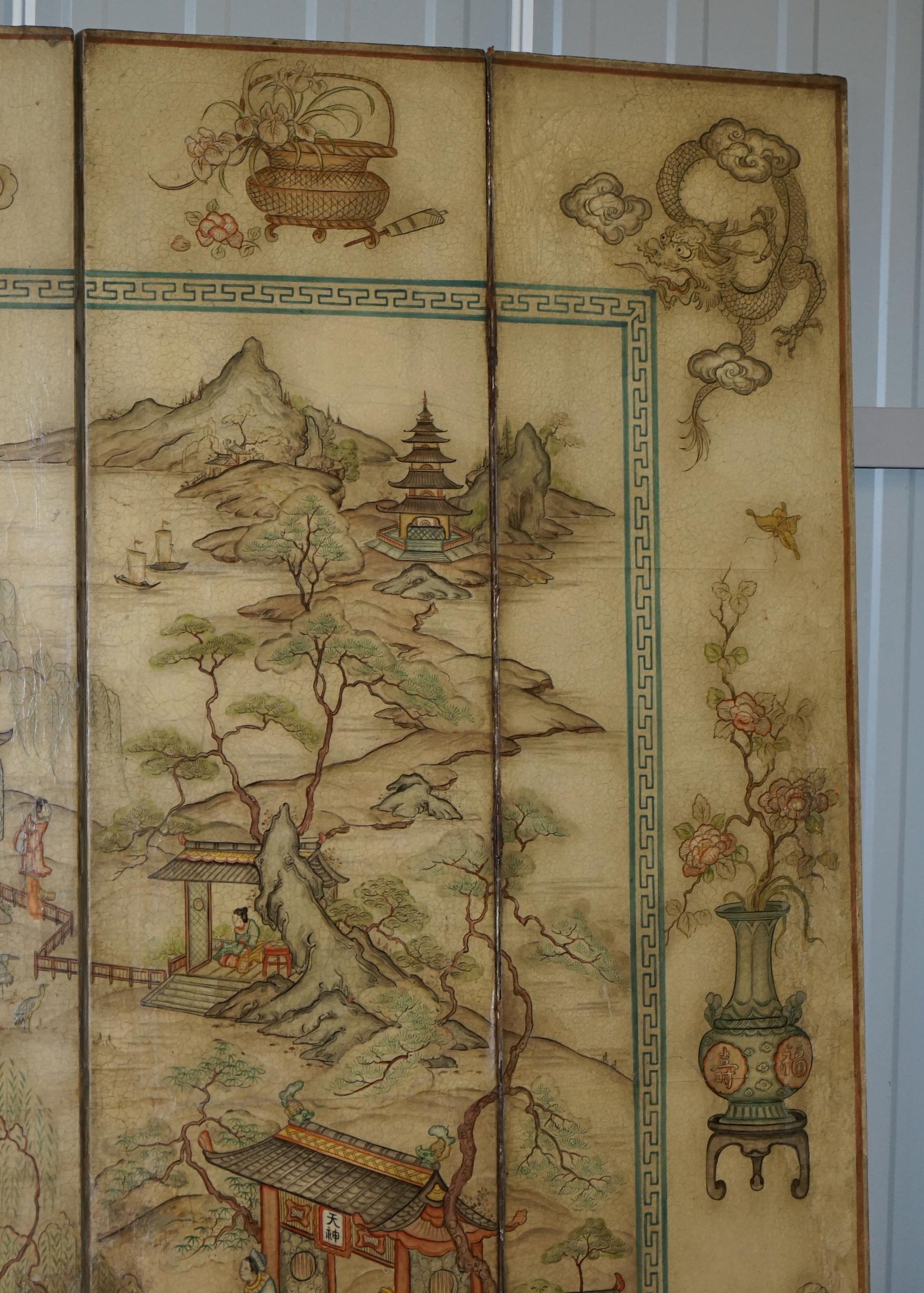 Lovely circa 1900-1920 Qing Dynasty Canvas Chinese 8-Panel Folding Screen 3