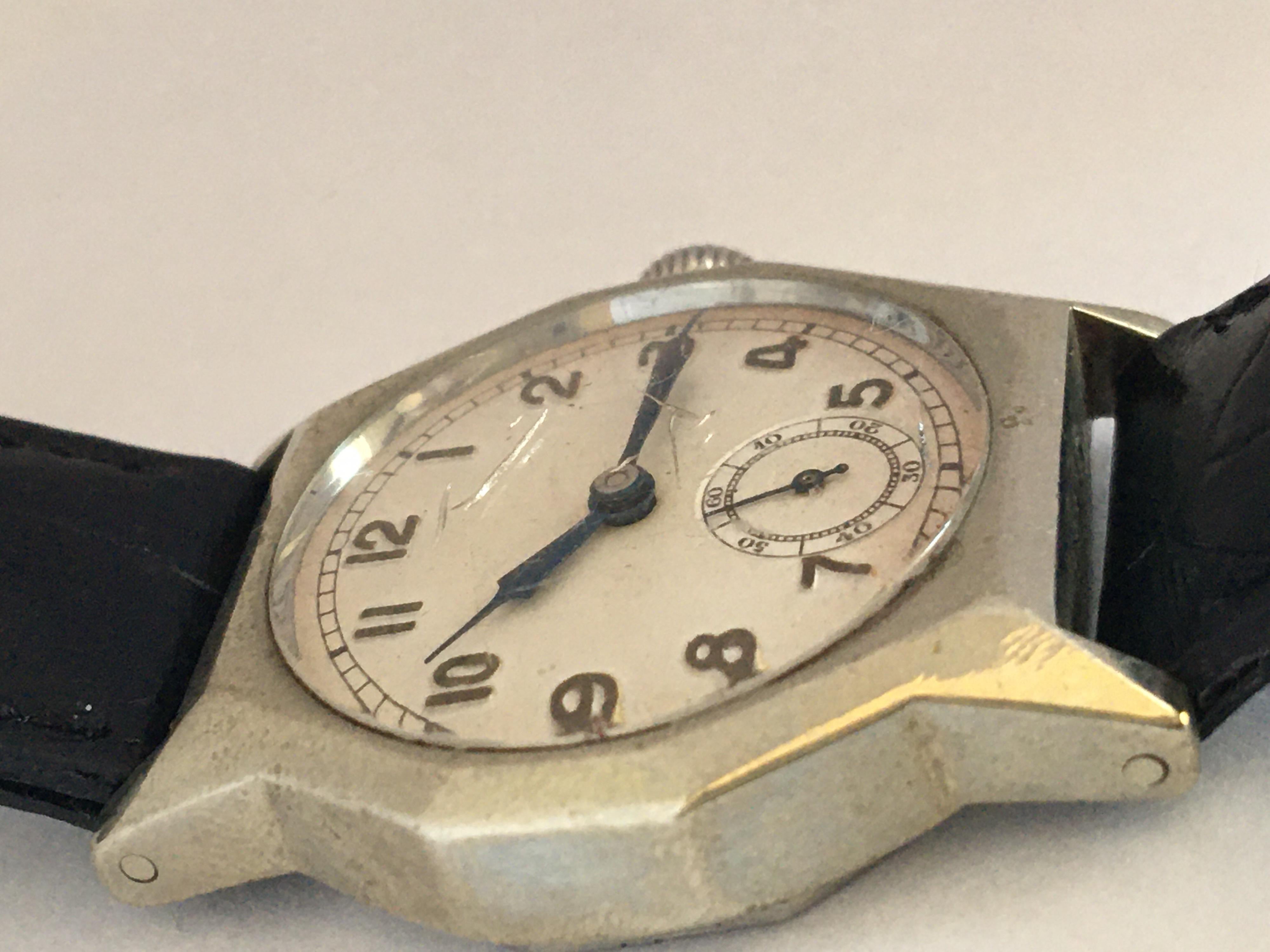 Rare Quality 1930s Vintage Silver Plated Mechanical Watch For Sale 2