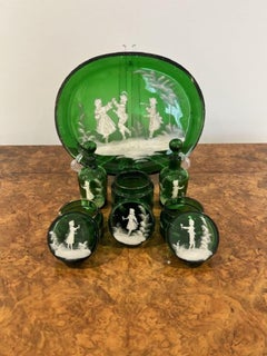 Rare quality antique Victorian Mary Gregory green dressing table set