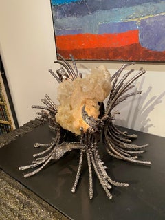 Rare Quartz and Metal Iluminating Sculpture by Marc D'Haenens