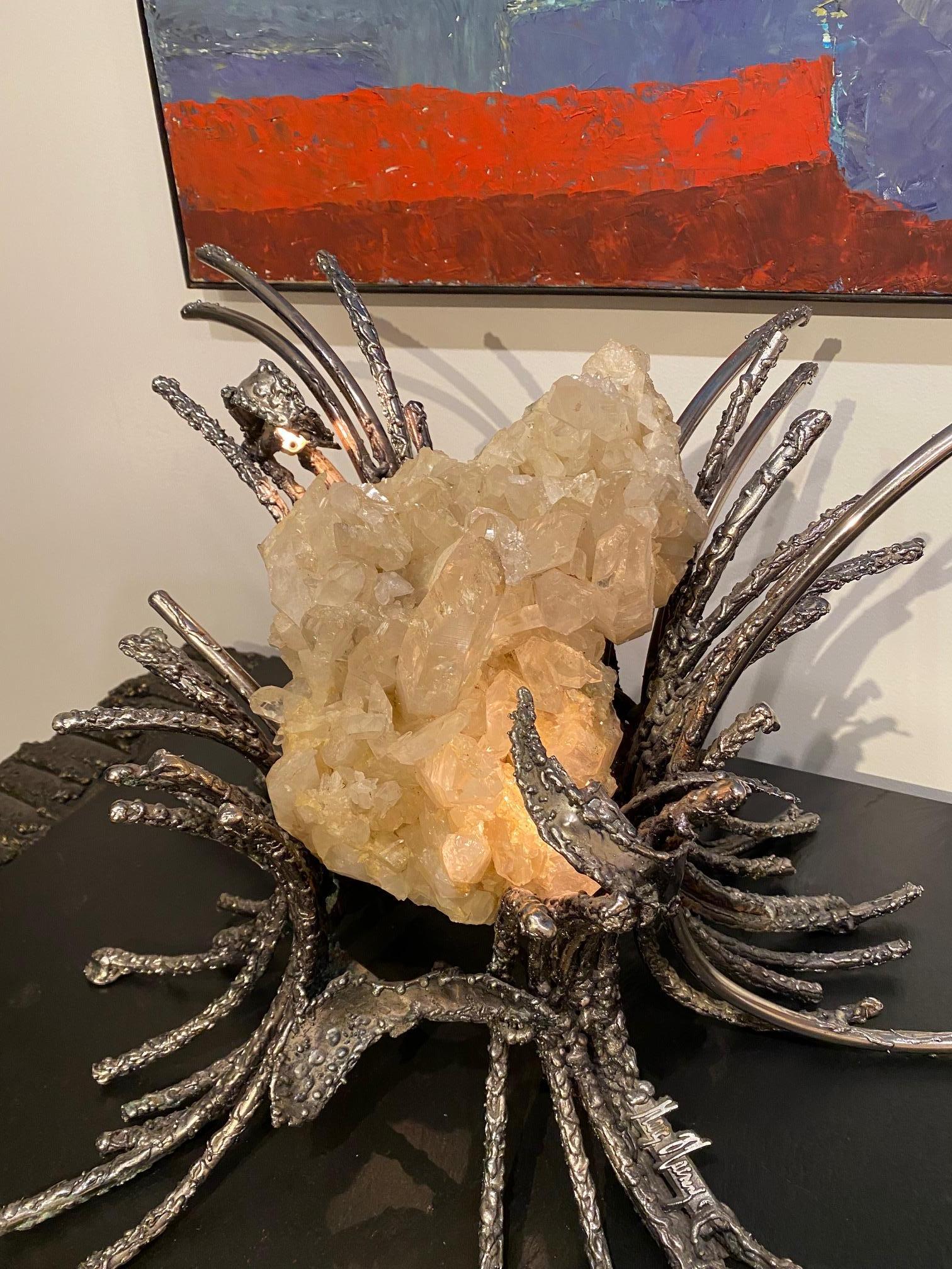 Fin du 20e siècle Rare sculpture lumineuse en quartz et métal de Marc D'Haenens en vente