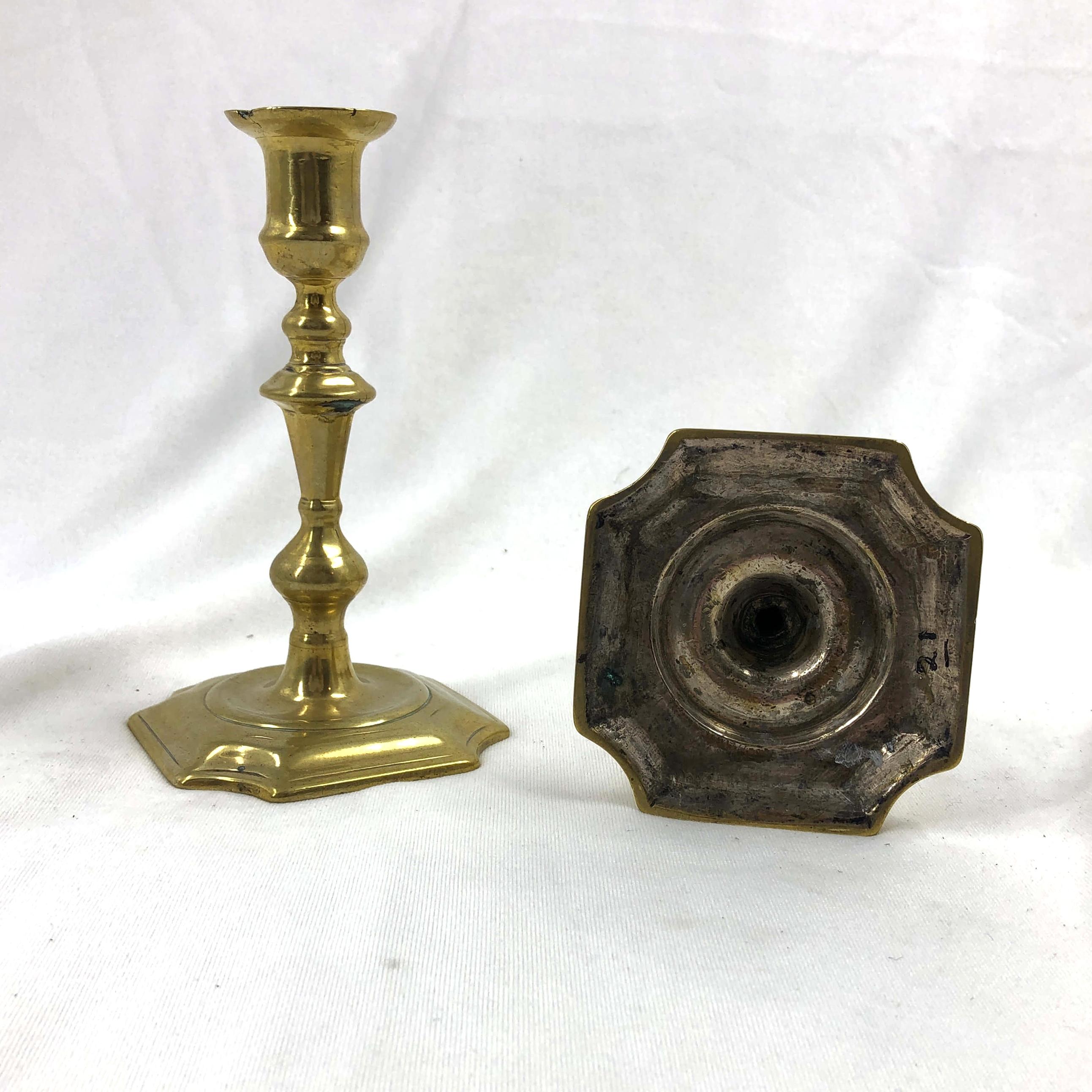 English Rare Queen Anne Brass Candlesticks