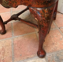 18th Century Queen Anne Period Red Lacquer and Gold Gilt Side Chair
