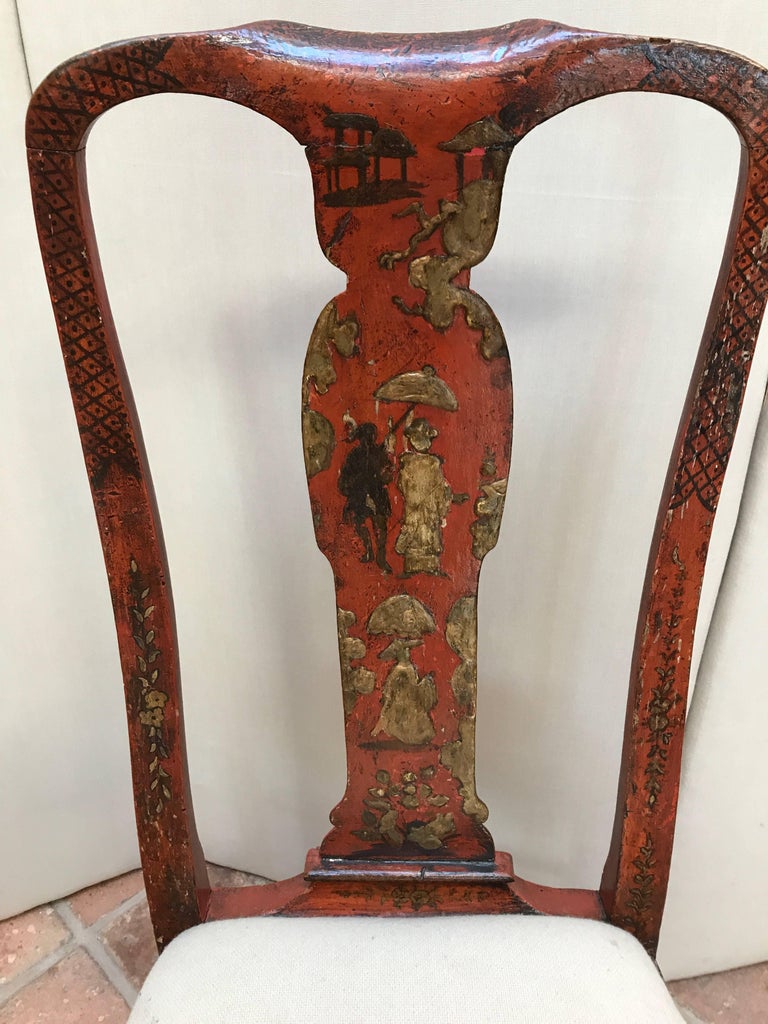 Queen Anne Period 18th Century Red Lacquered Side Chair with Gold