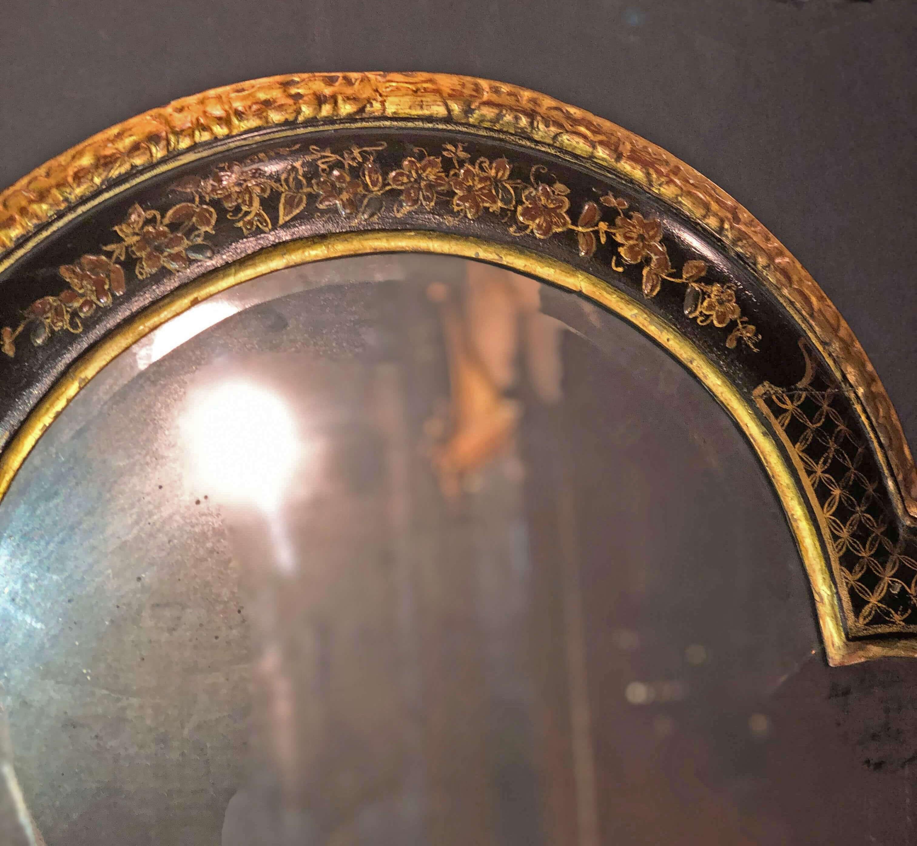 English Rare Queen Anne Tombstone Form Chinoiserie Mirror