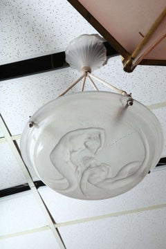 Rare R. Lalique Chandelier "Deux Sirenes"