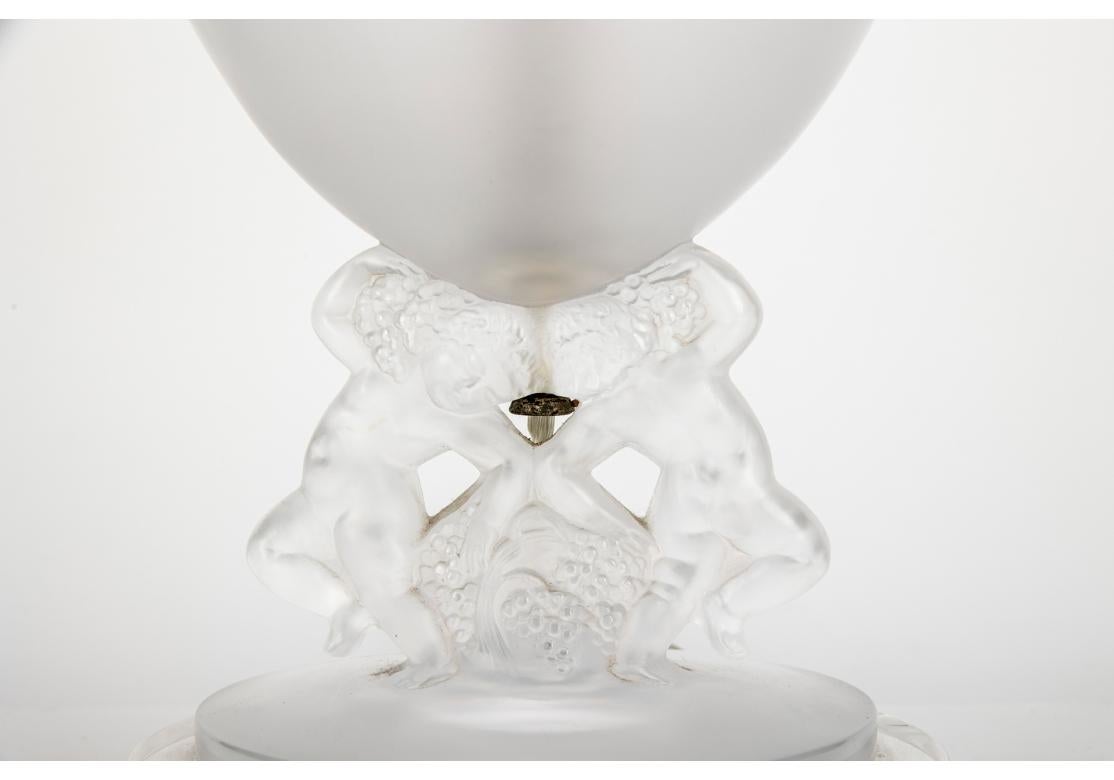20th Century Rare R. Lalique France Footed Vase with Putto Supports & Grapes as a Table Lamp For Sale