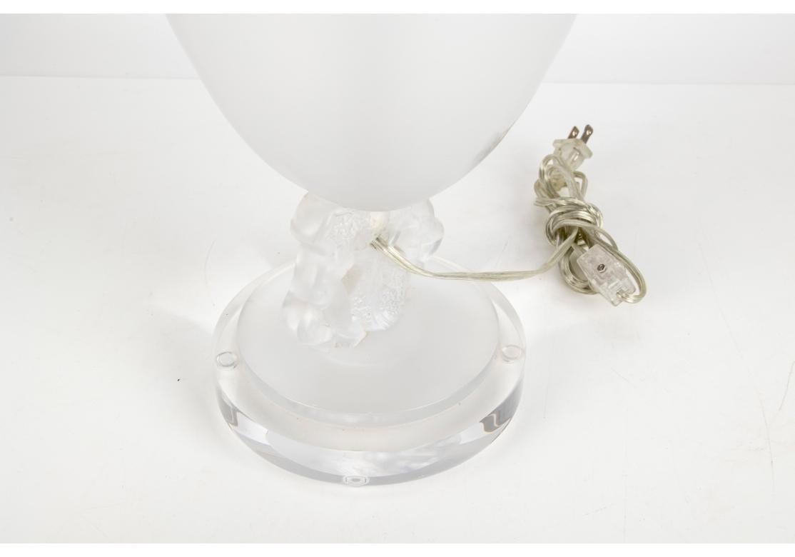 Glass Rare R. Lalique France Footed Vase with Putto Supports & Grapes as a Table Lamp For Sale