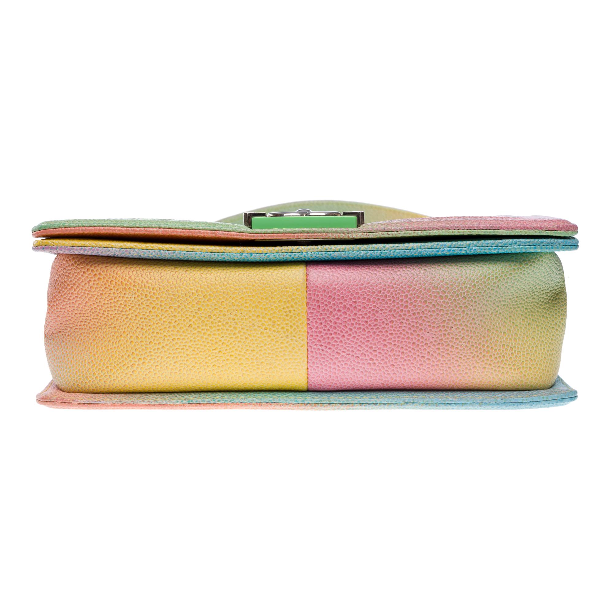 Rare Rainbow Chanel Boy medium shoulder bag in multicolor Caviar leather, PHW For Sale 5