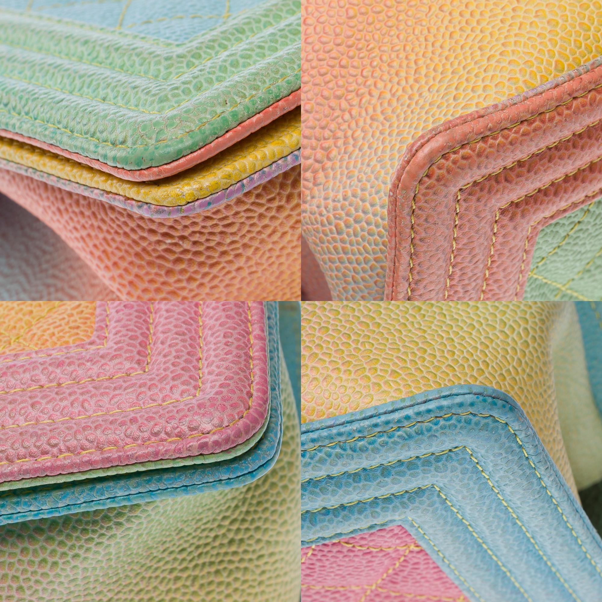 Rare Rainbow Chanel Boy medium shoulder bag in multicolor Caviar leather, PHW For Sale 6