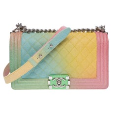 Rare Rainbow Chanel Boy medium shoulder bag in multicolor Caviar leather, PHW