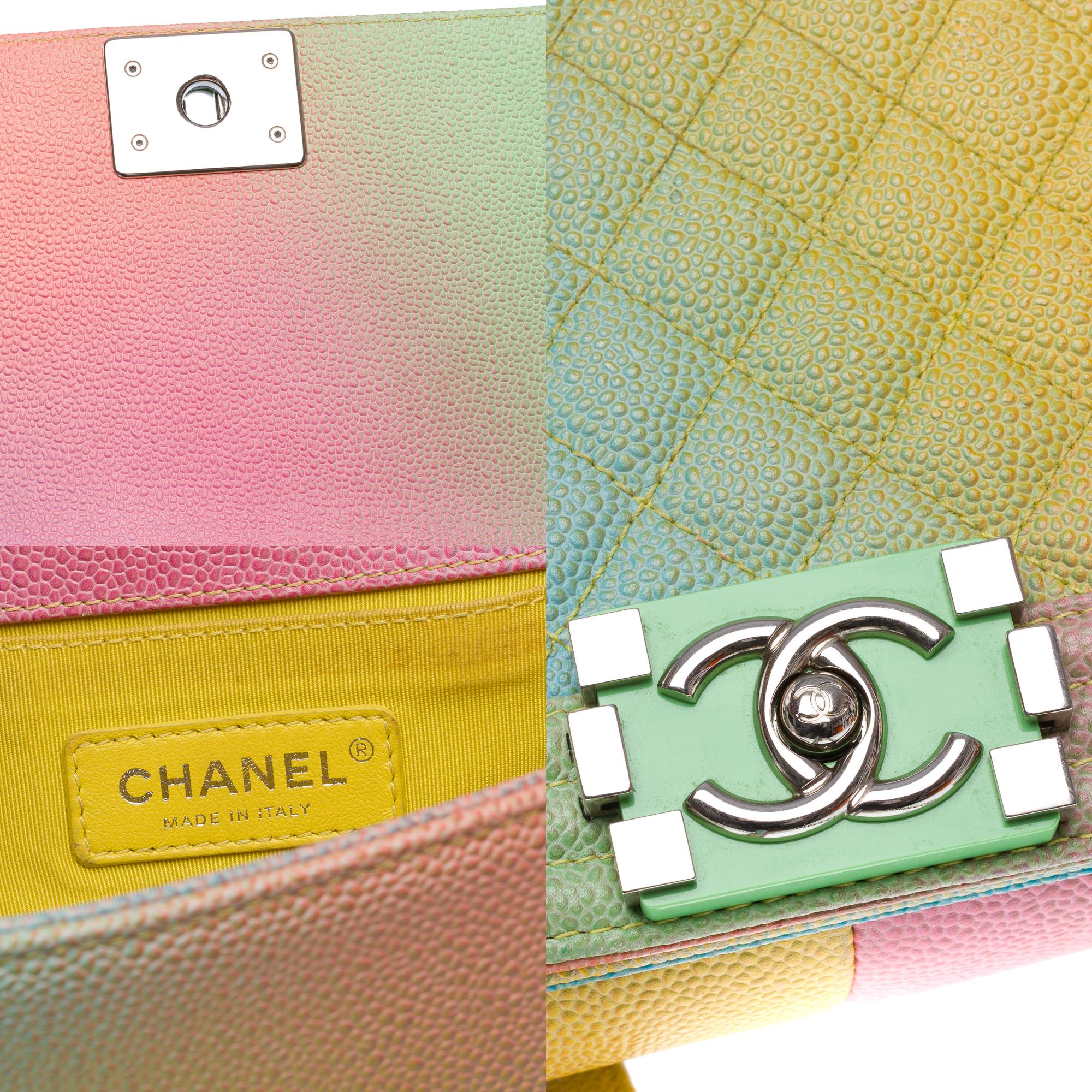 Rare Rainbow Chanel Boy medium shoulder bag in multicolor Caviar leather, PHW For Sale 1