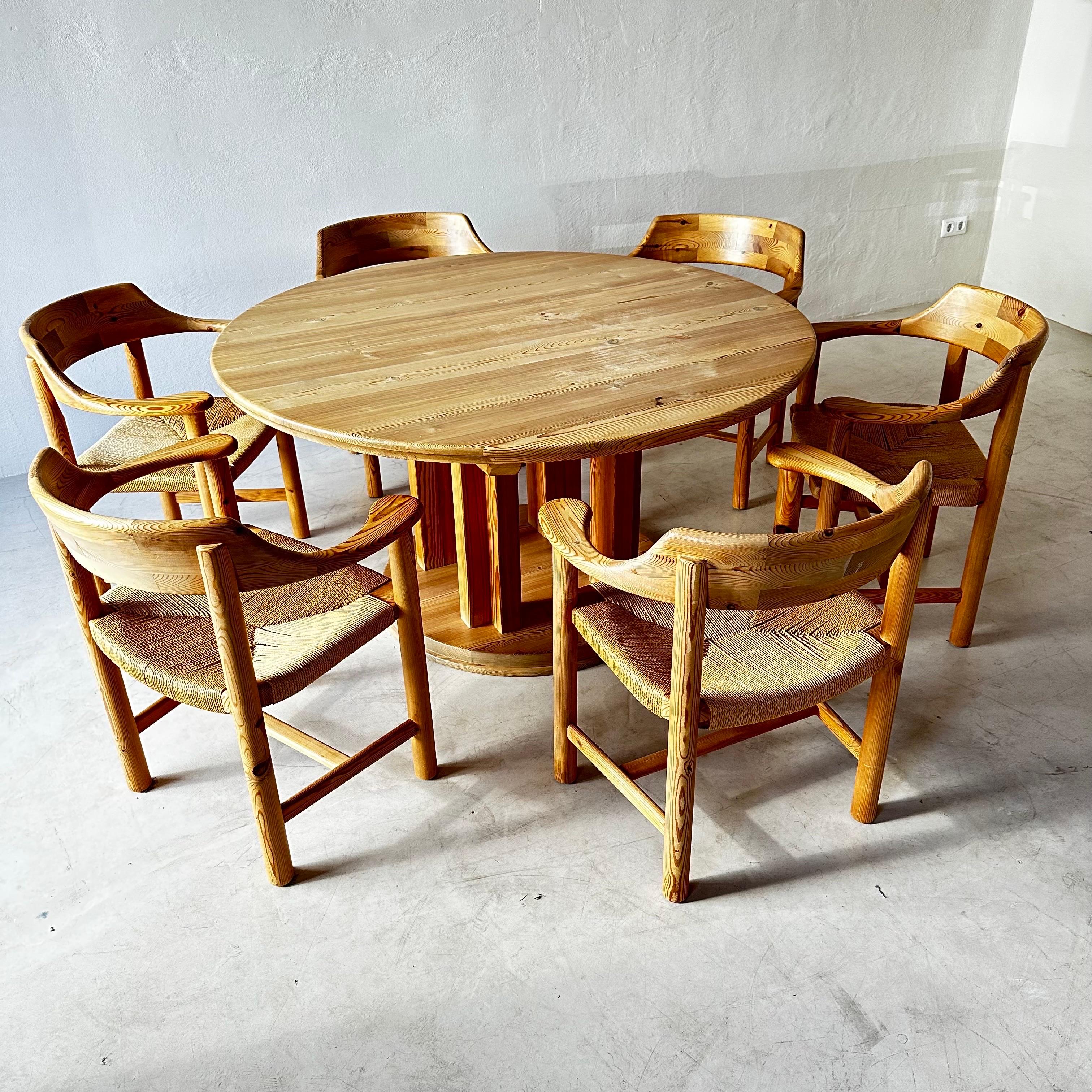 Scandinavian Modern Rare Rainer Daumiller Solid Pine Dining Room Set, Sweden, 1970s For Sale