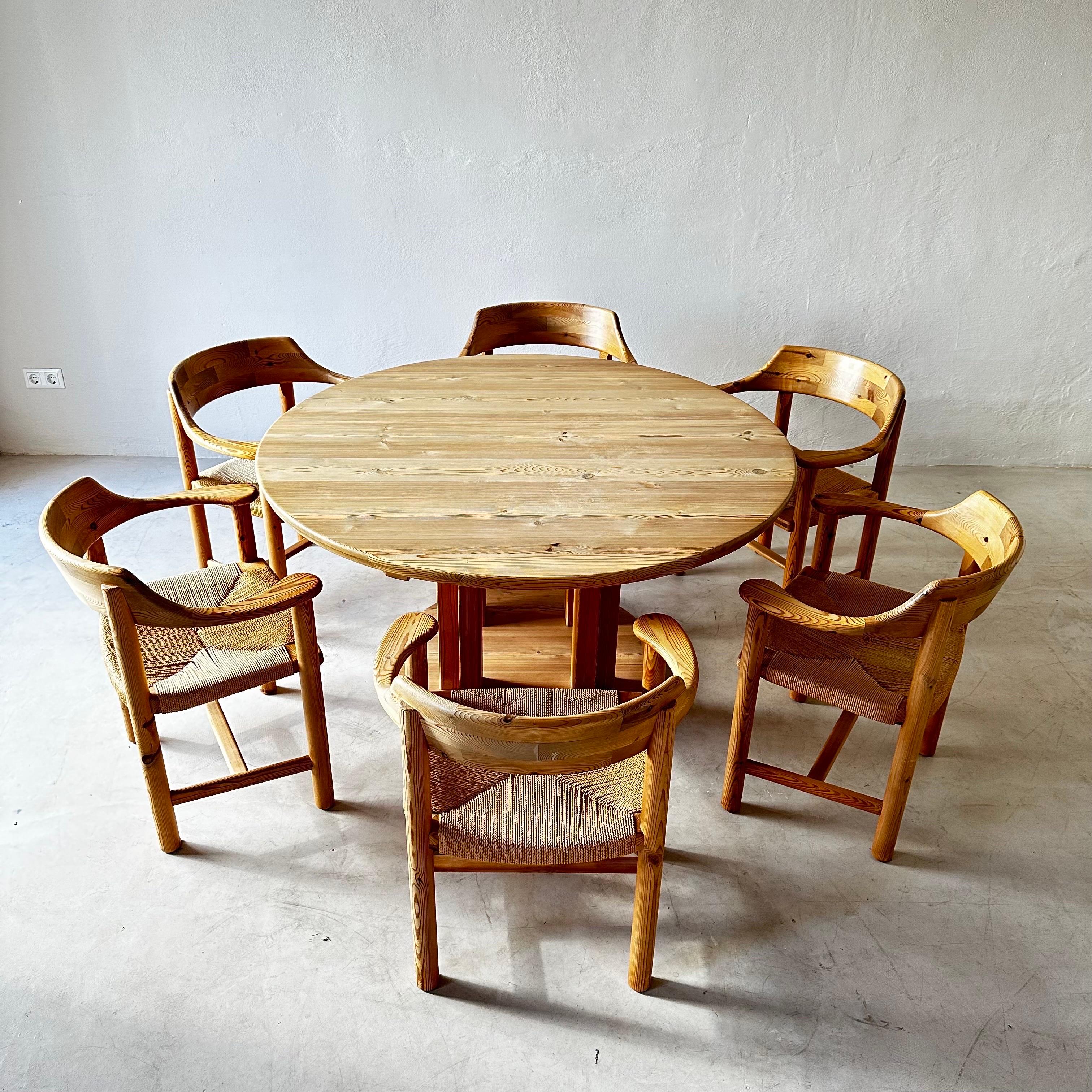 Swedish Rare Rainer Daumiller Solid Pine Dining Room Set, Sweden, 1970s For Sale
