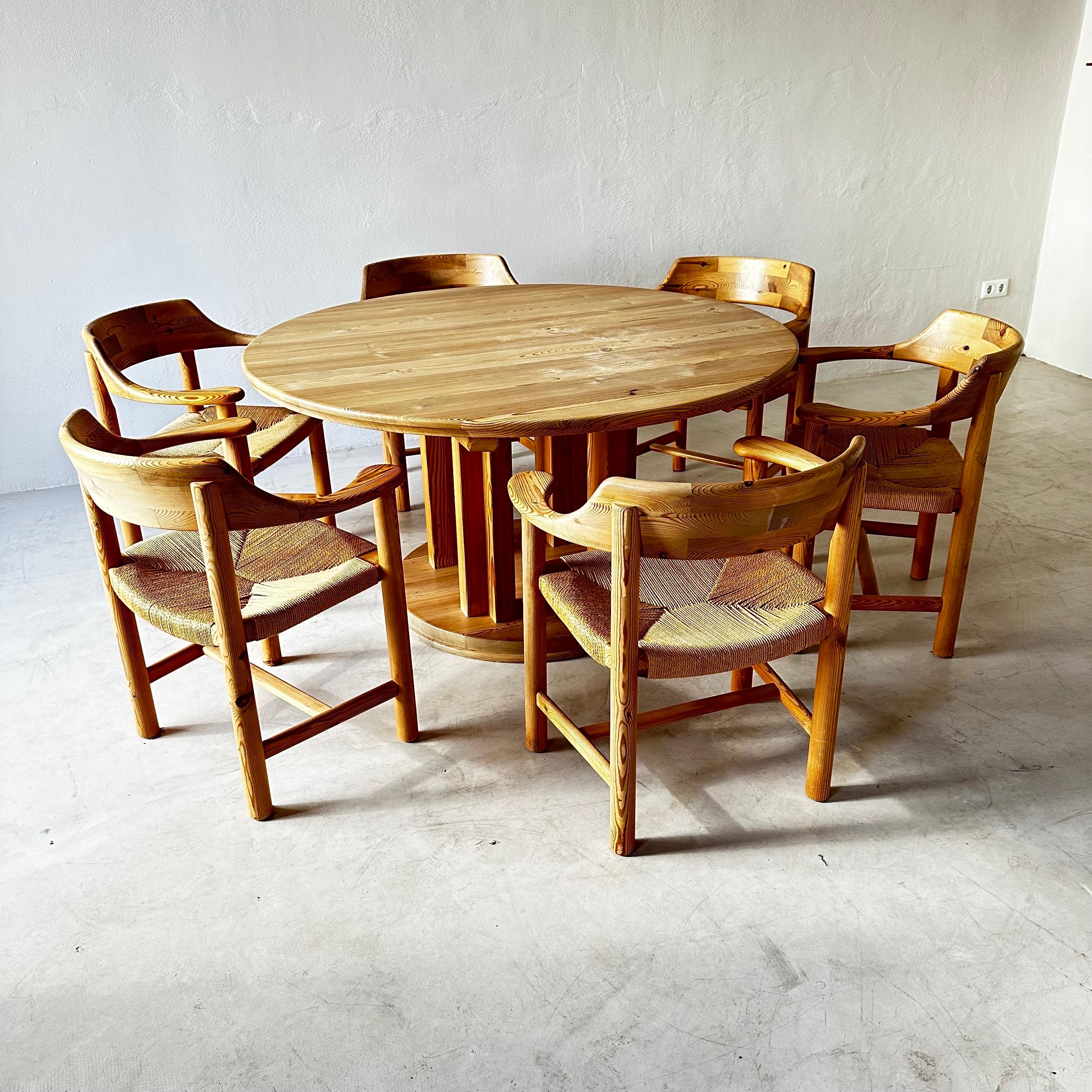 Rare Rainer Daumiller Solid Pine Dining Room Set, Sweden, 1970s In Good Condition For Sale In Vienna, AT