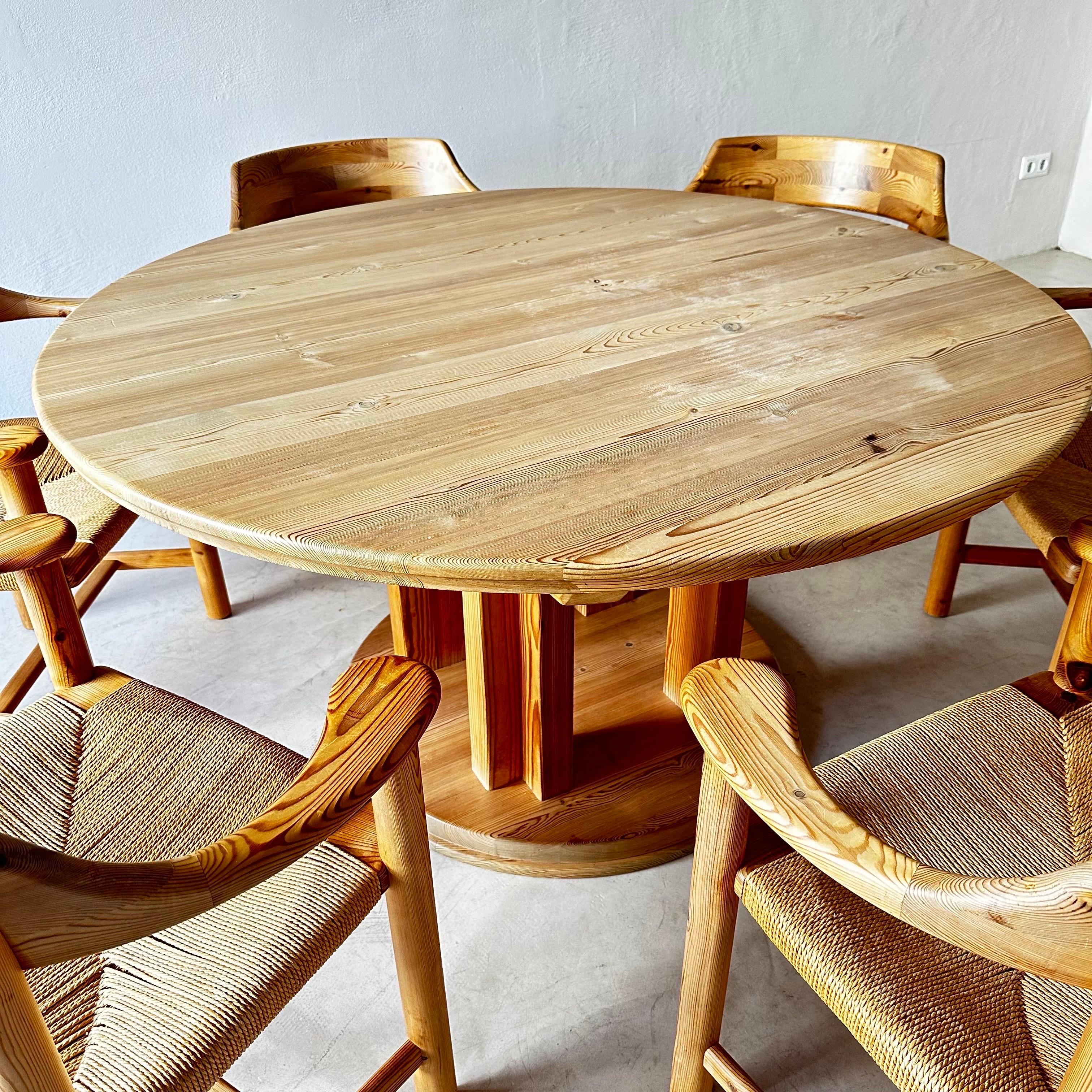 Late 20th Century Rare Rainer Daumiller Solid Pine Dining Room Set, Sweden, 1970s For Sale