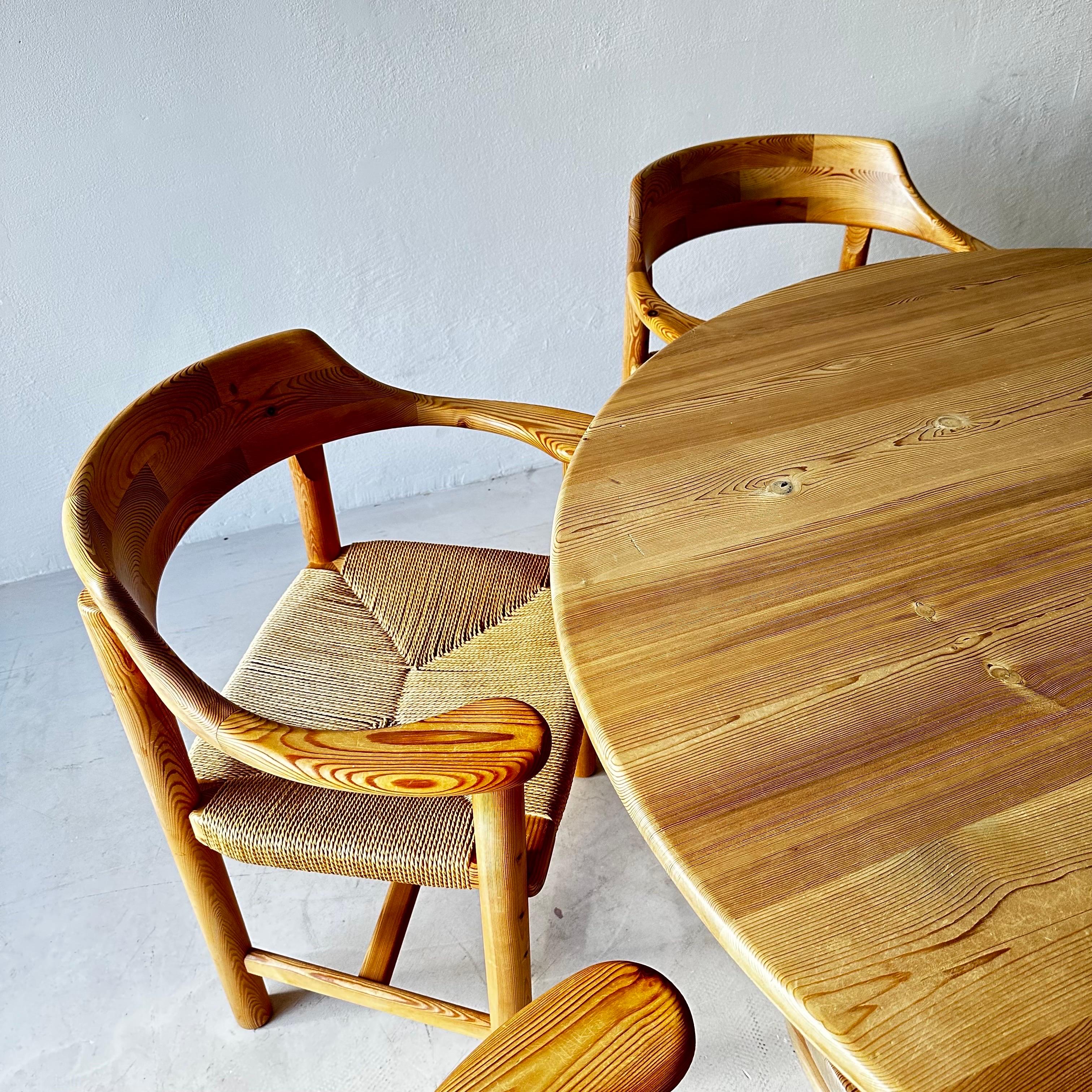 Rare Rainer Daumiller Solid Pine Dining Room Set, Sweden, 1970s For Sale 3