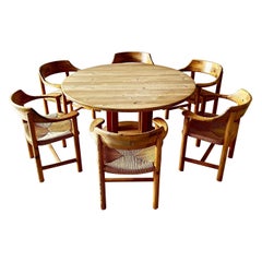 Rare Rainer Daumiller Solid Pine Dining Room Set, Sweden, 1970s