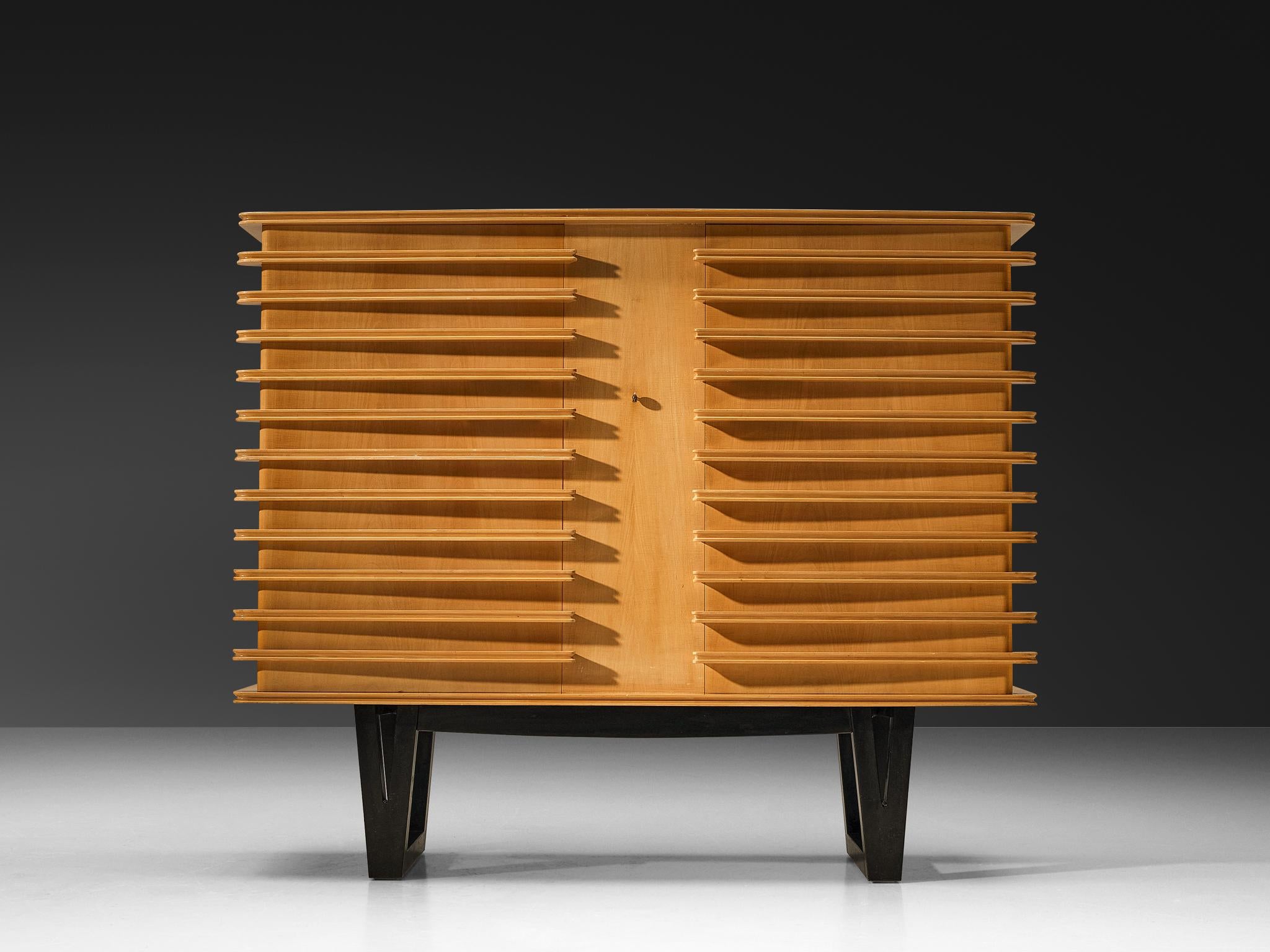 Mid-Century Modern Rare Raoul Clement & R. Verot French Highboard in Sycamore For Sale