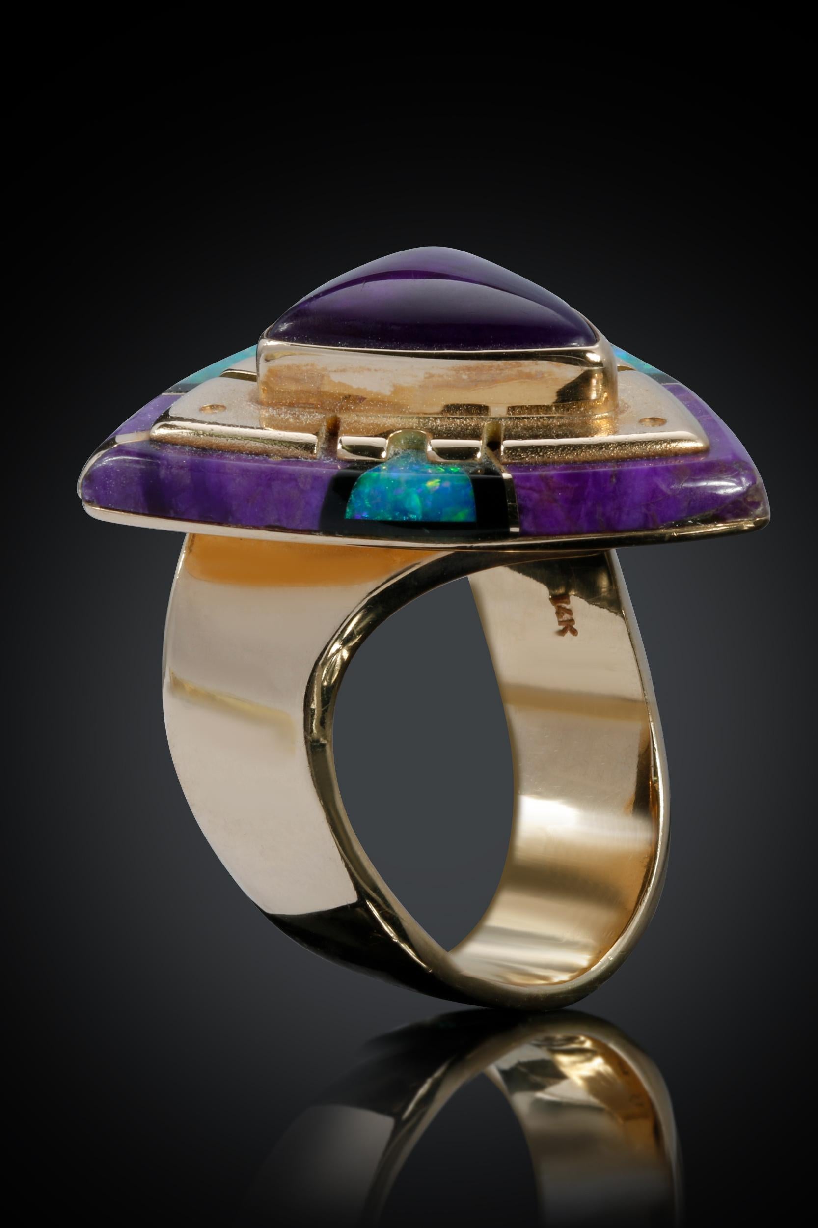 An exquisite and elegant piece of Southwestern styled jewelry that stands out amongst the finest of specimens. In a world of jewelry made mostly of diamonds and the famous four: emeralds, sapphires, rubies and diamonds. One can find it a challenge