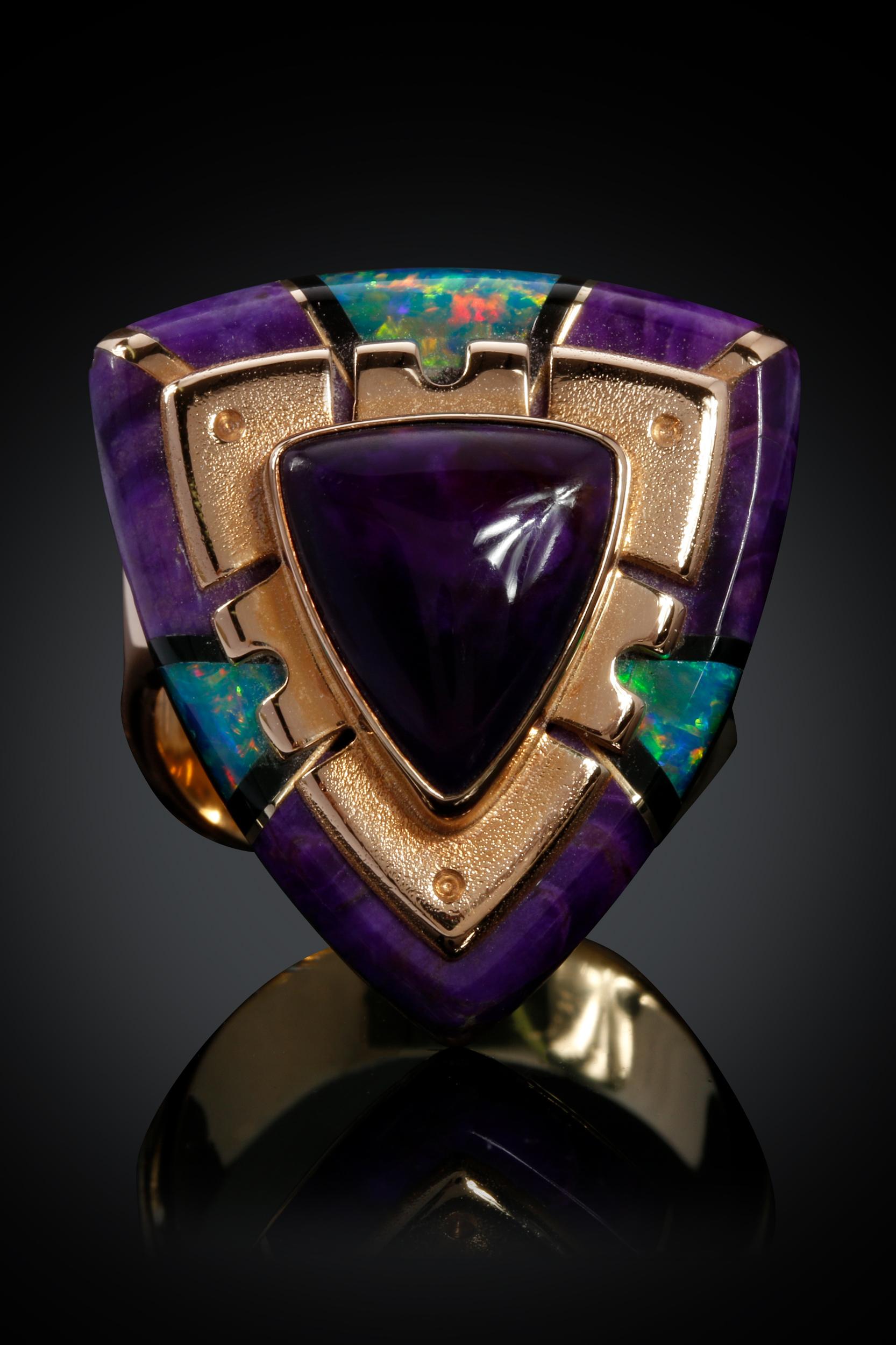 Rare Raoul Sosa Sugilite and Opal Arrowhead Ring In New Condition For Sale In Mission Viejo, CA